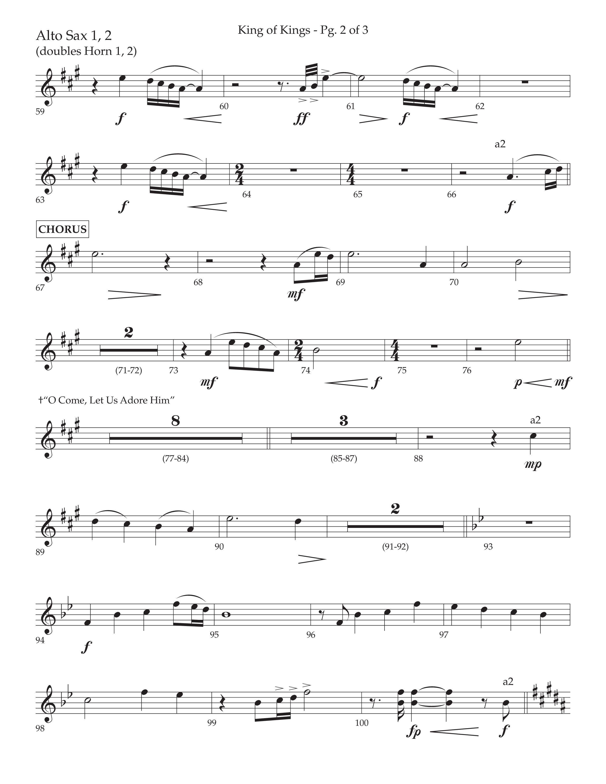King Of Kings (with O Come Let Us Adore Him) (Choral Anthem SATB) Alto Sax 1/2 (Arr. John Bolin / Arr. Don Koch)