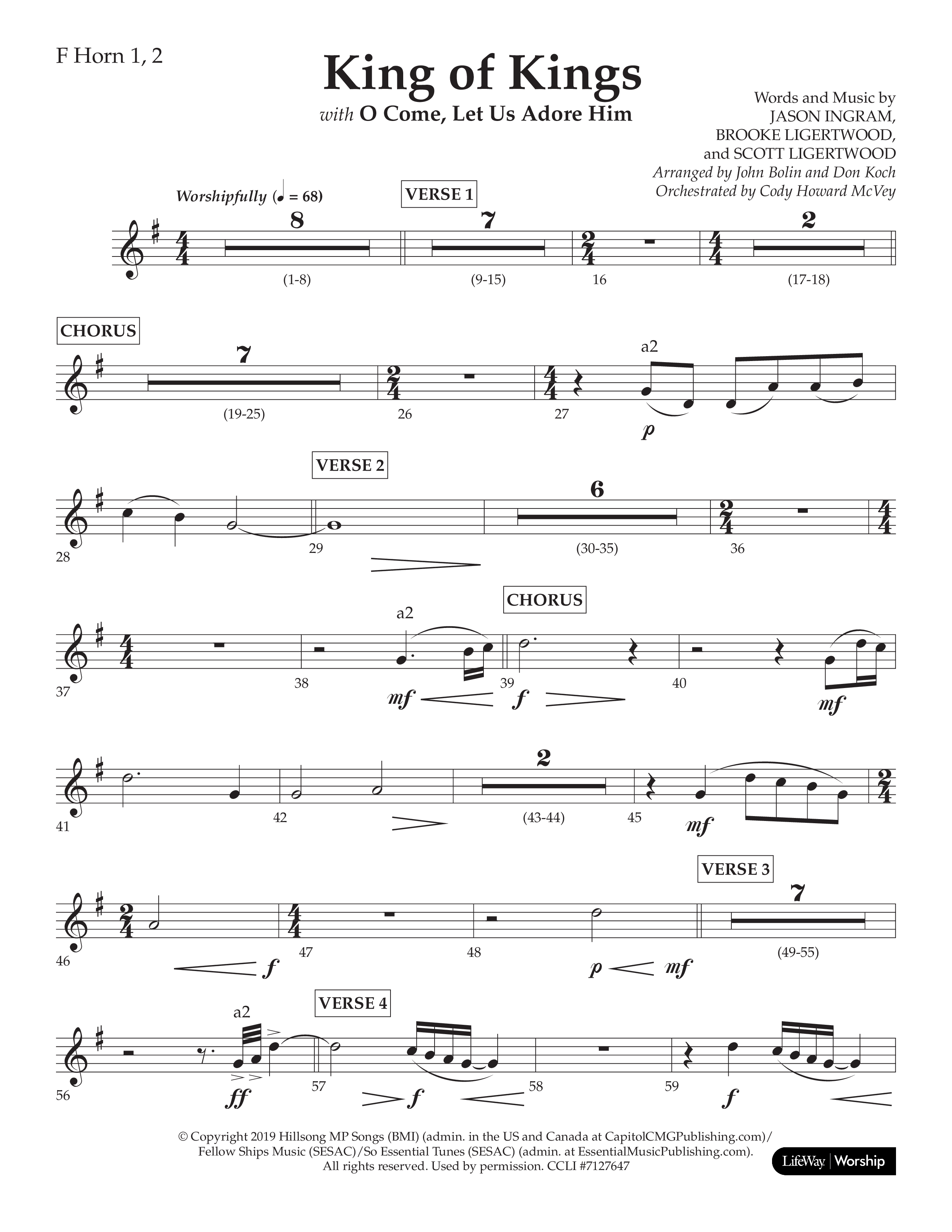 King Of Kings (with O Come Let Us Adore Him) (Choral Anthem SATB) French Horn 1/2 (Arr. John Bolin / Arr. Don Koch)