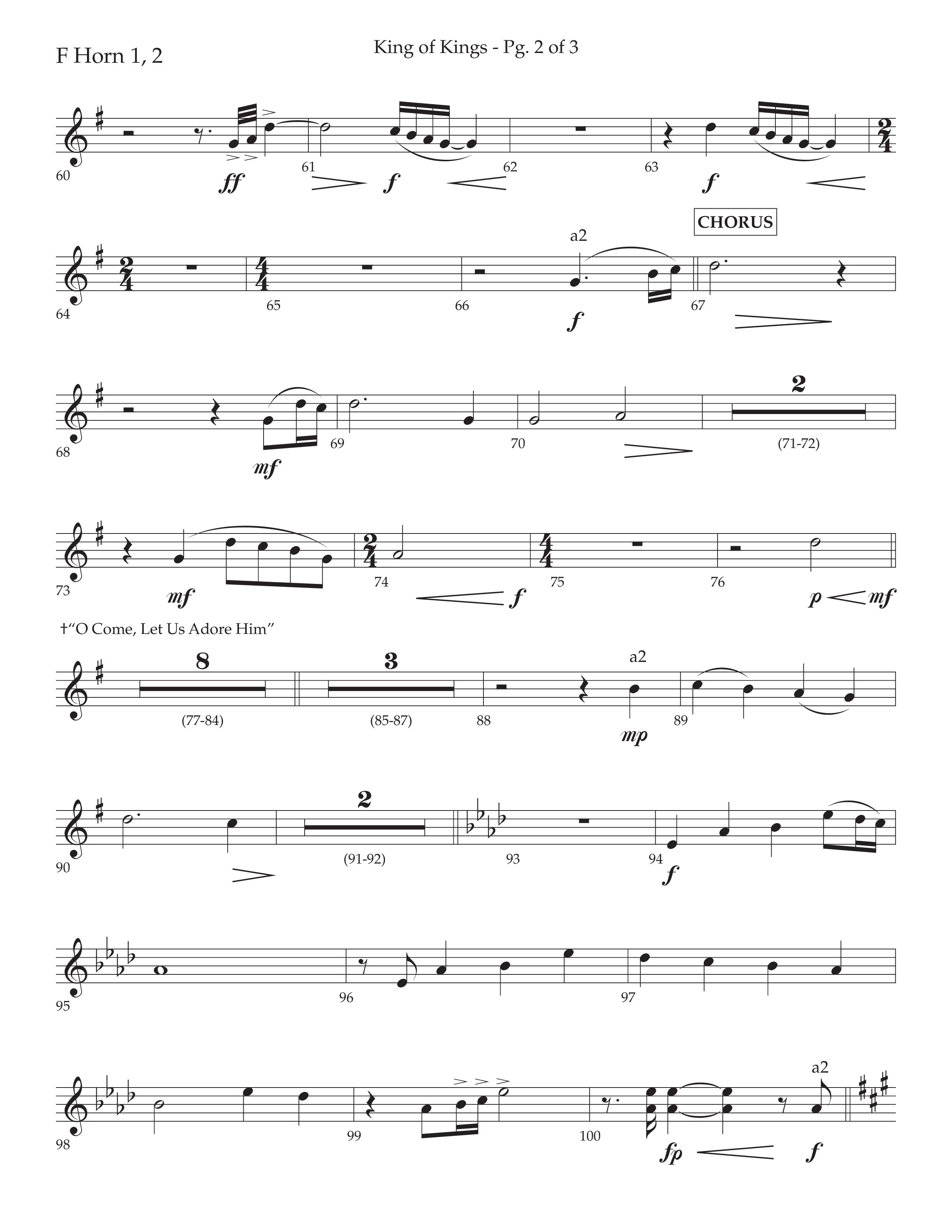 King Of Kings (with O Come Let Us Adore Him) (Choral Anthem SATB) French Horn 1/2 (Arr. John Bolin / Arr. Don Koch)