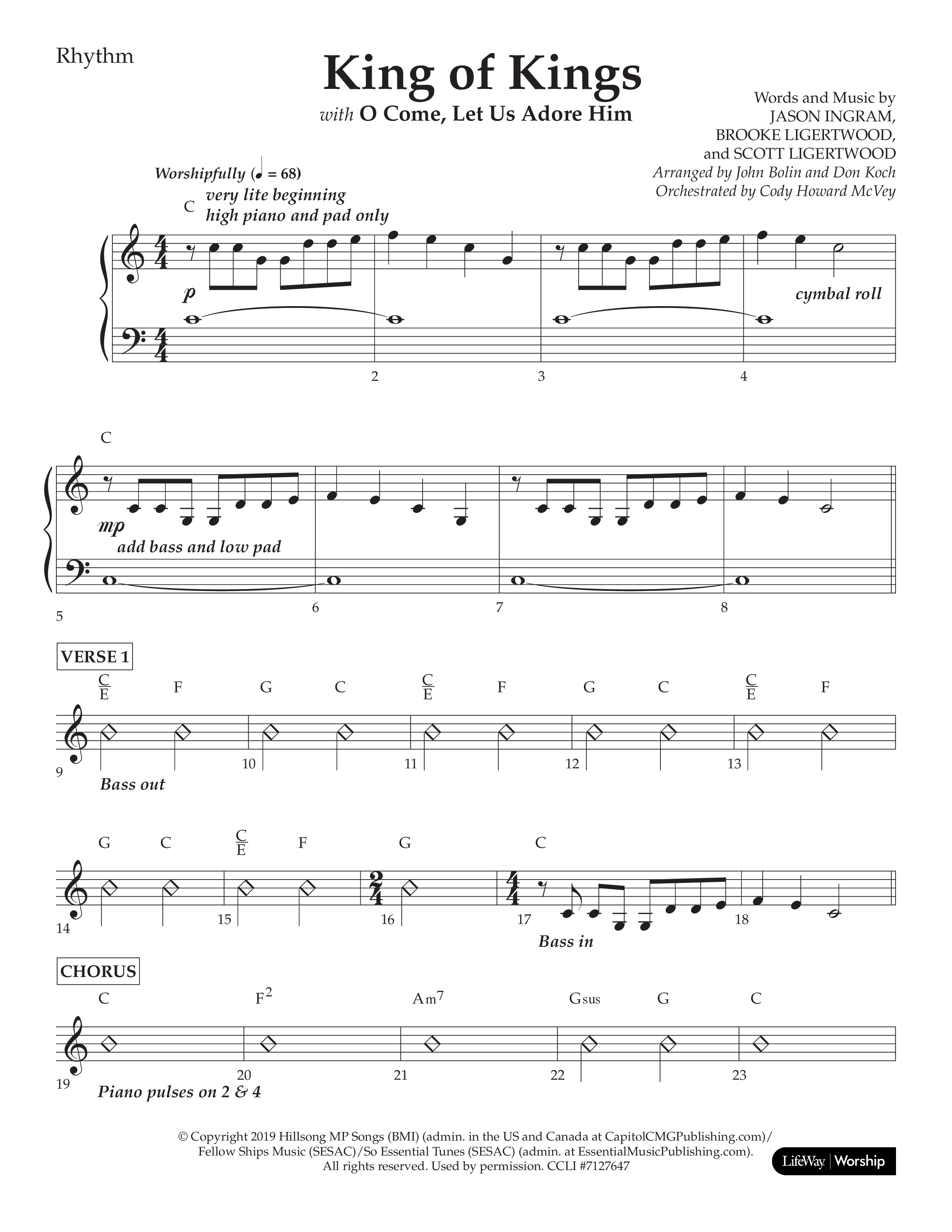 King Of Kings (with O Come Let Us Adore Him) (Choral Anthem SATB) Rhythm Chart (Arr. John Bolin / Arr. Don Koch)