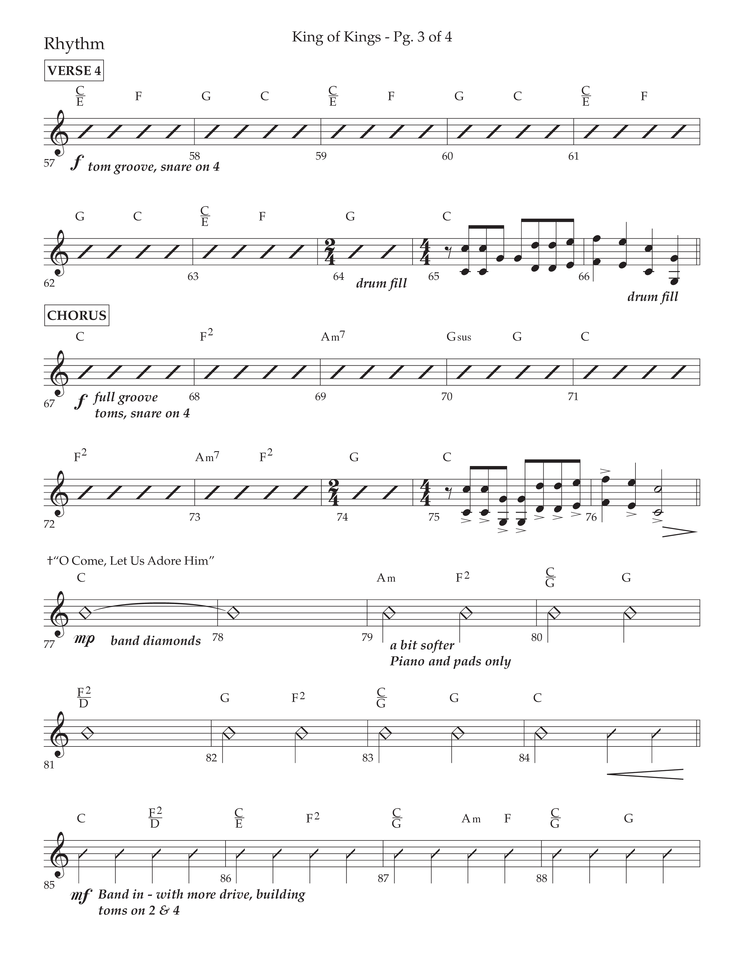 King Of Kings (with O Come Let Us Adore Him) (Choral Anthem SATB) Rhythm Chart (Arr. John Bolin / Arr. Don Koch)