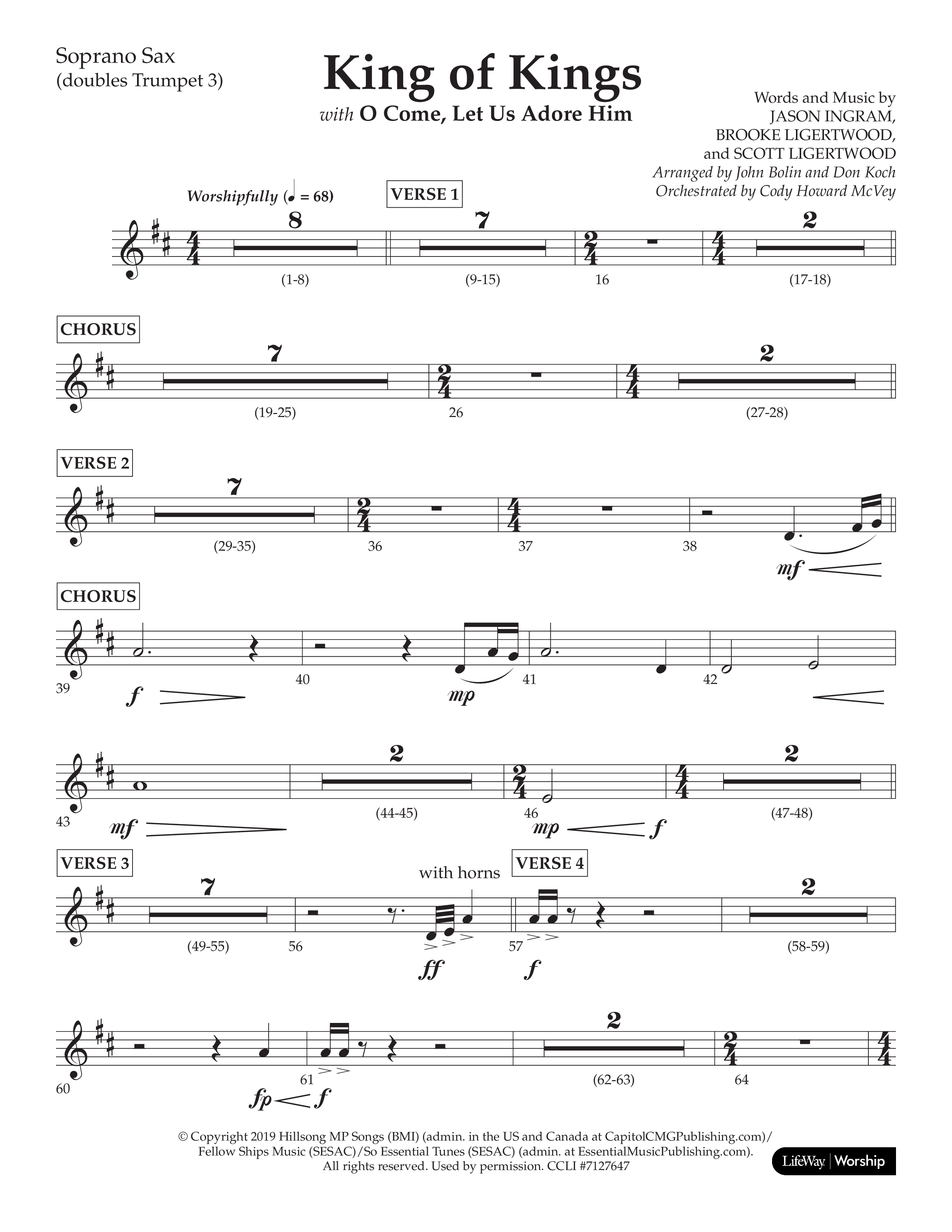 King Of Kings (with O Come Let Us Adore Him) (Choral Anthem SATB) Soprano Sax (Arr. John Bolin / Arr. Don Koch)