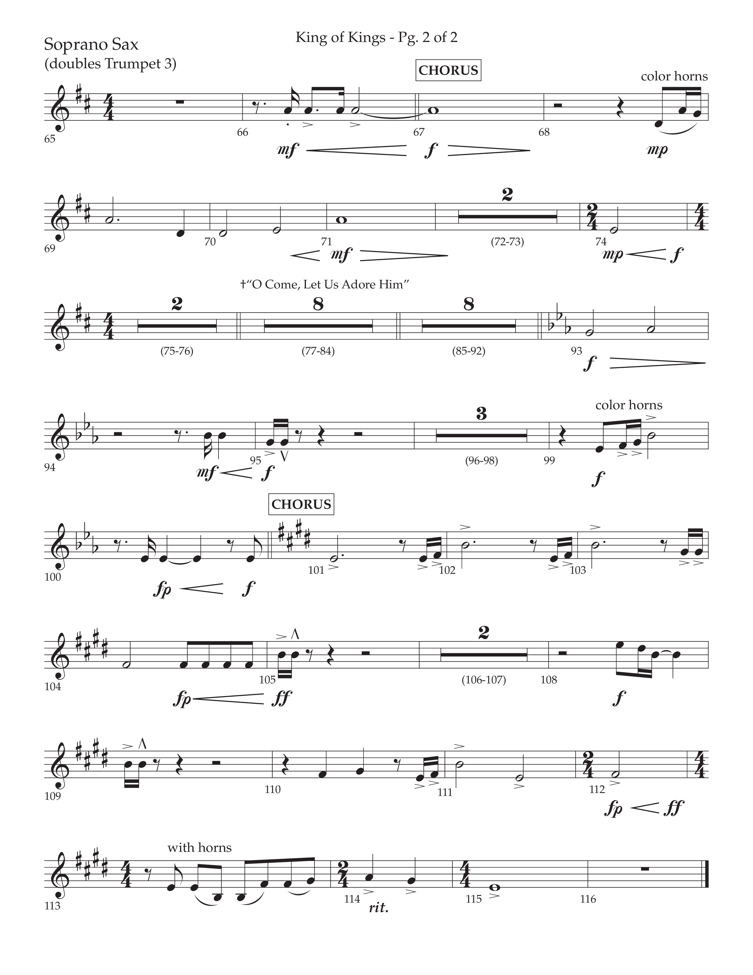 King Of Kings (with O Come Let Us Adore Him) (Choral Anthem SATB) Soprano Sax (Arr. John Bolin / Arr. Don Koch)