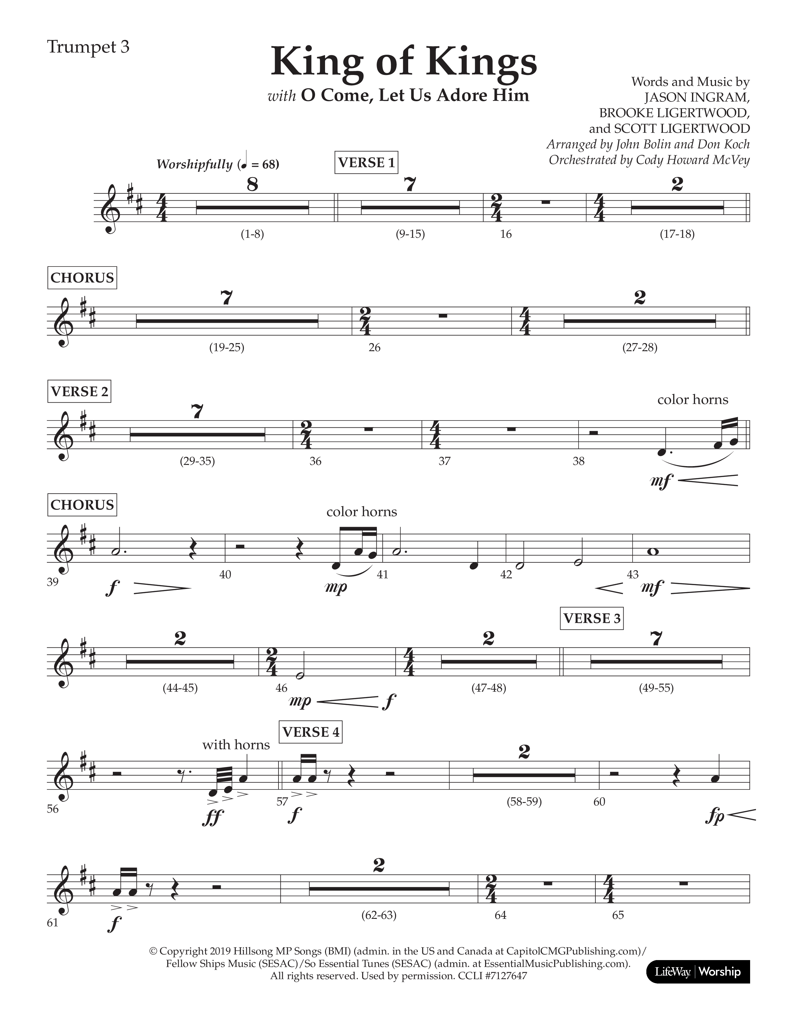 King Of Kings (with O Come Let Us Adore Him) (Choral Anthem SATB) Trumpet 3 (Arr. John Bolin / Arr. Don Koch)