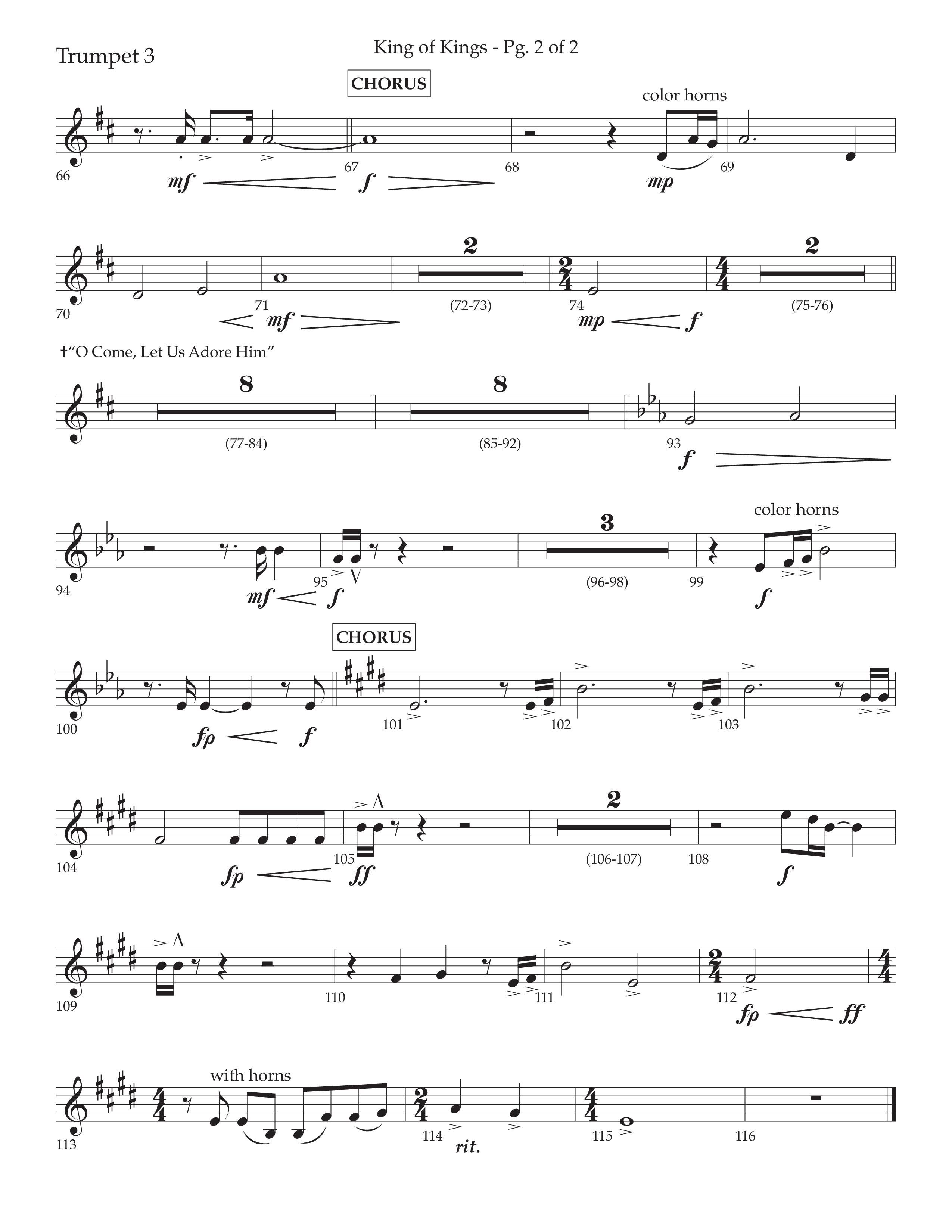 King Of Kings (with O Come Let Us Adore Him) (Choral Anthem SATB) Trumpet 3 (Arr. John Bolin / Arr. Don Koch)