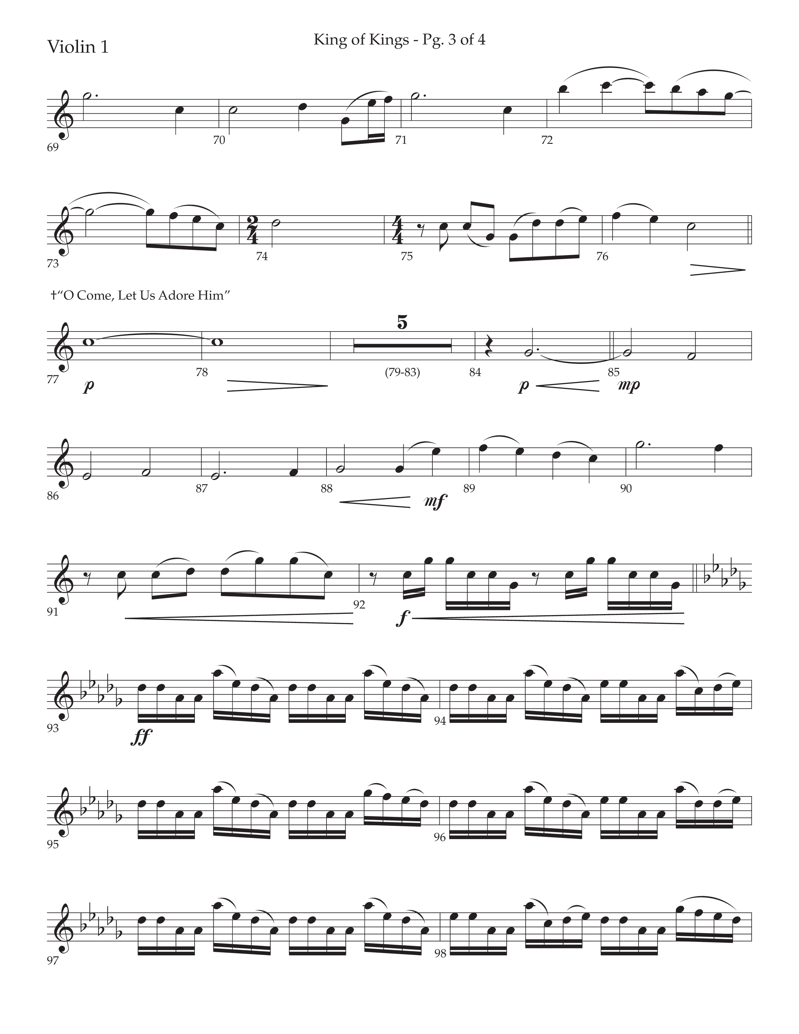 King Of Kings (with O Come Let Us Adore Him) (Choral Anthem SATB) Violin 1 (Arr. John Bolin / Arr. Don Koch)