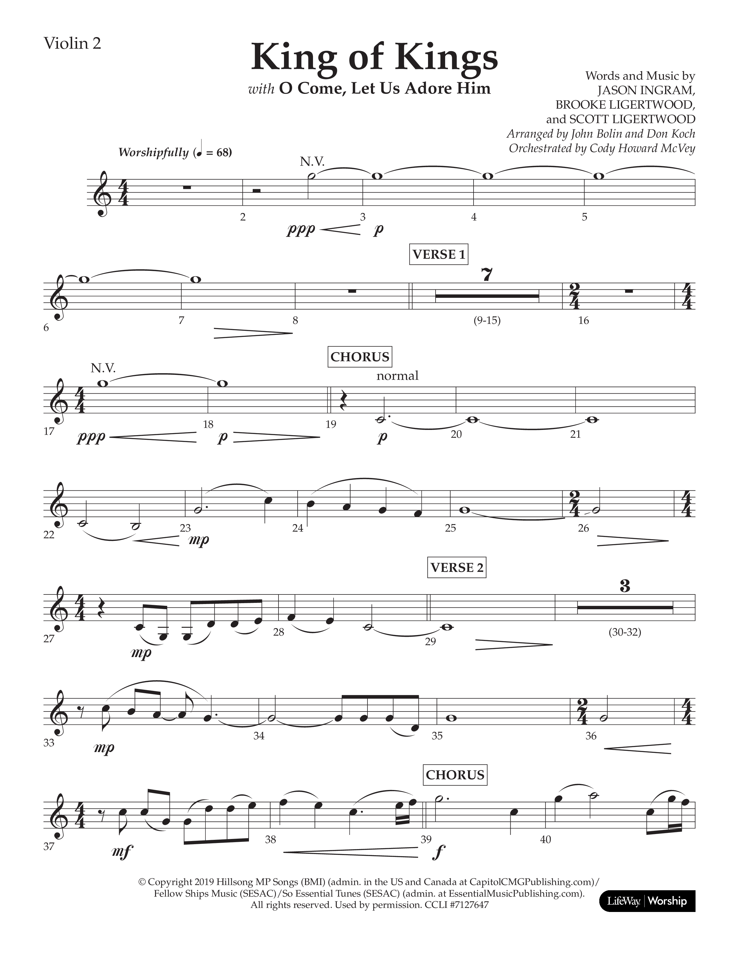 King Of Kings (with O Come Let Us Adore Him) (Choral Anthem SATB) Violin 2 (Arr. John Bolin / Arr. Don Koch)