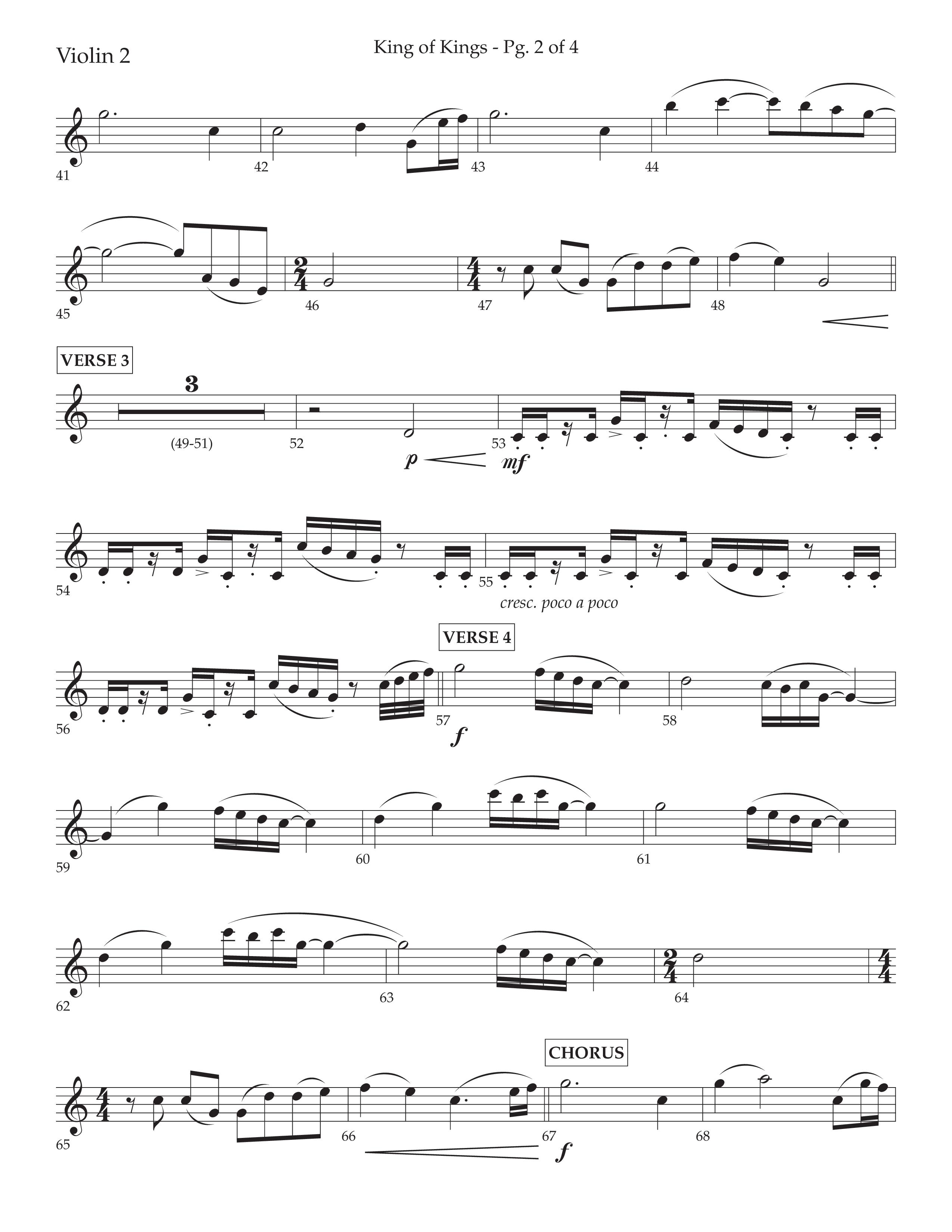 King Of Kings (with O Come Let Us Adore Him) (Choral Anthem SATB) Violin 2 (Arr. John Bolin / Arr. Don Koch)