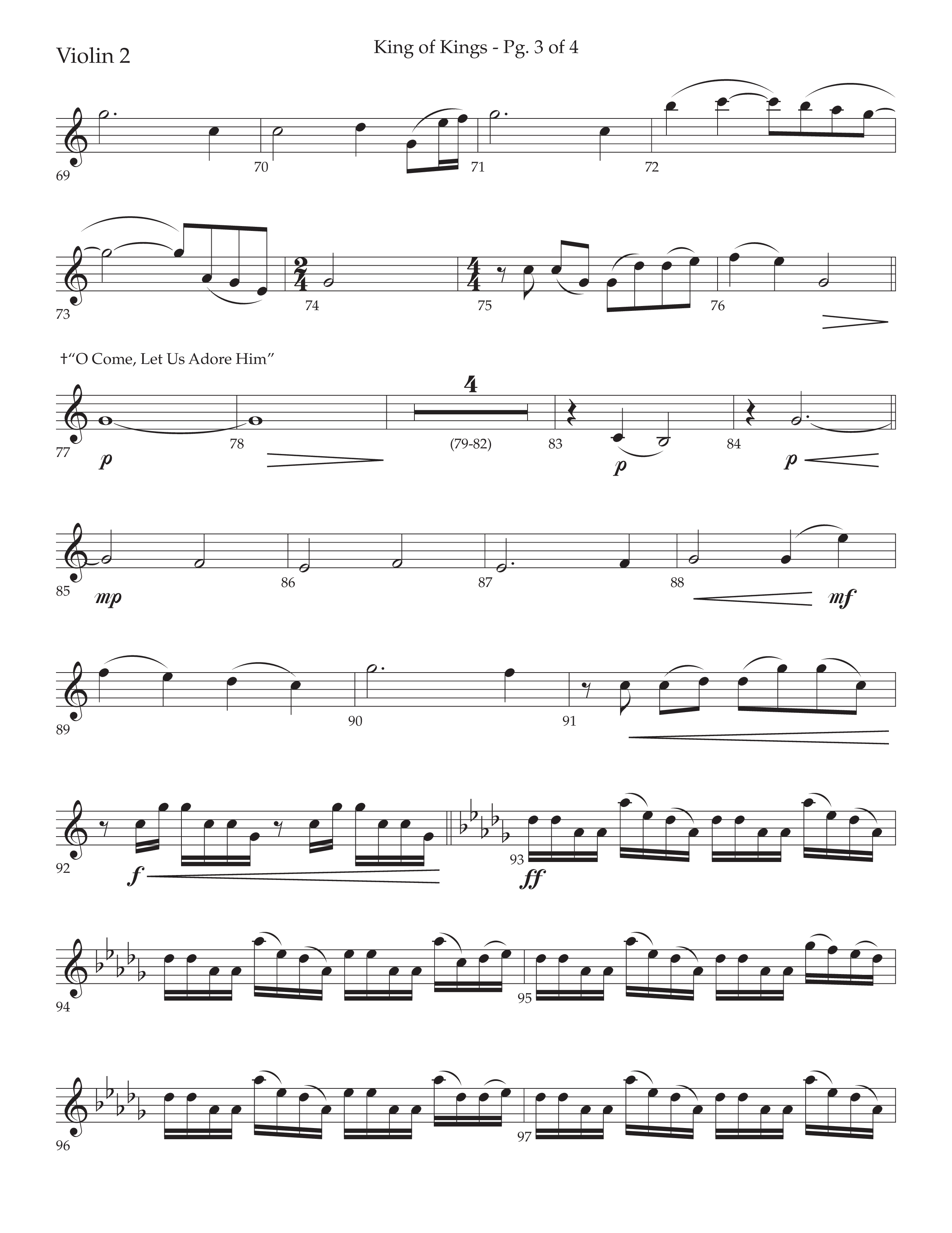 King Of Kings (with O Come Let Us Adore Him) (Choral Anthem SATB) Violin 2 (Arr. John Bolin / Arr. Don Koch)