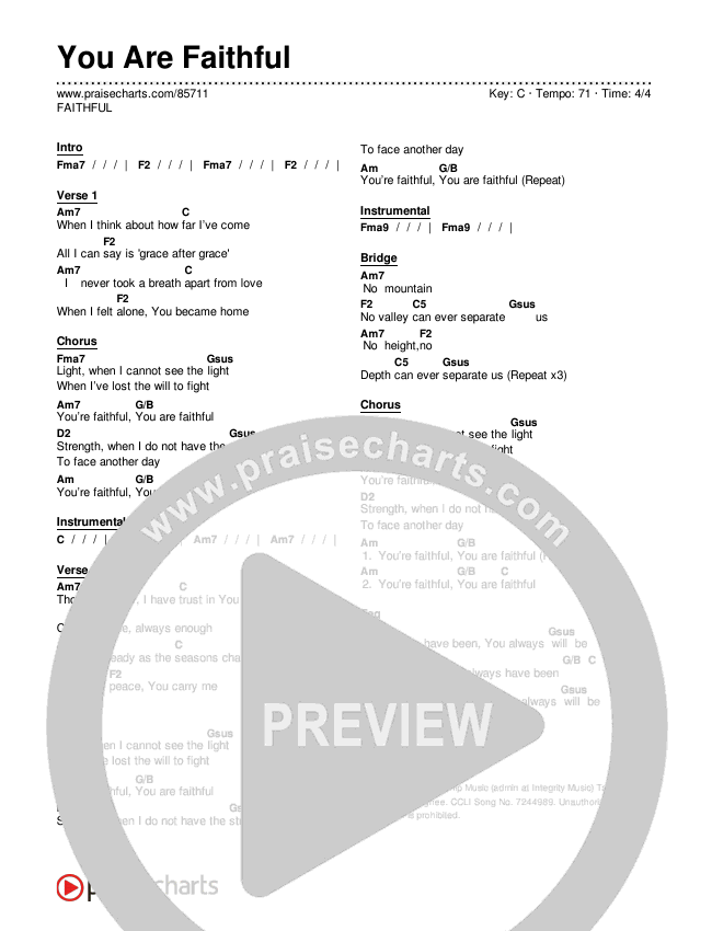 You Are Faithful Chord Chart (FAITHFUL)