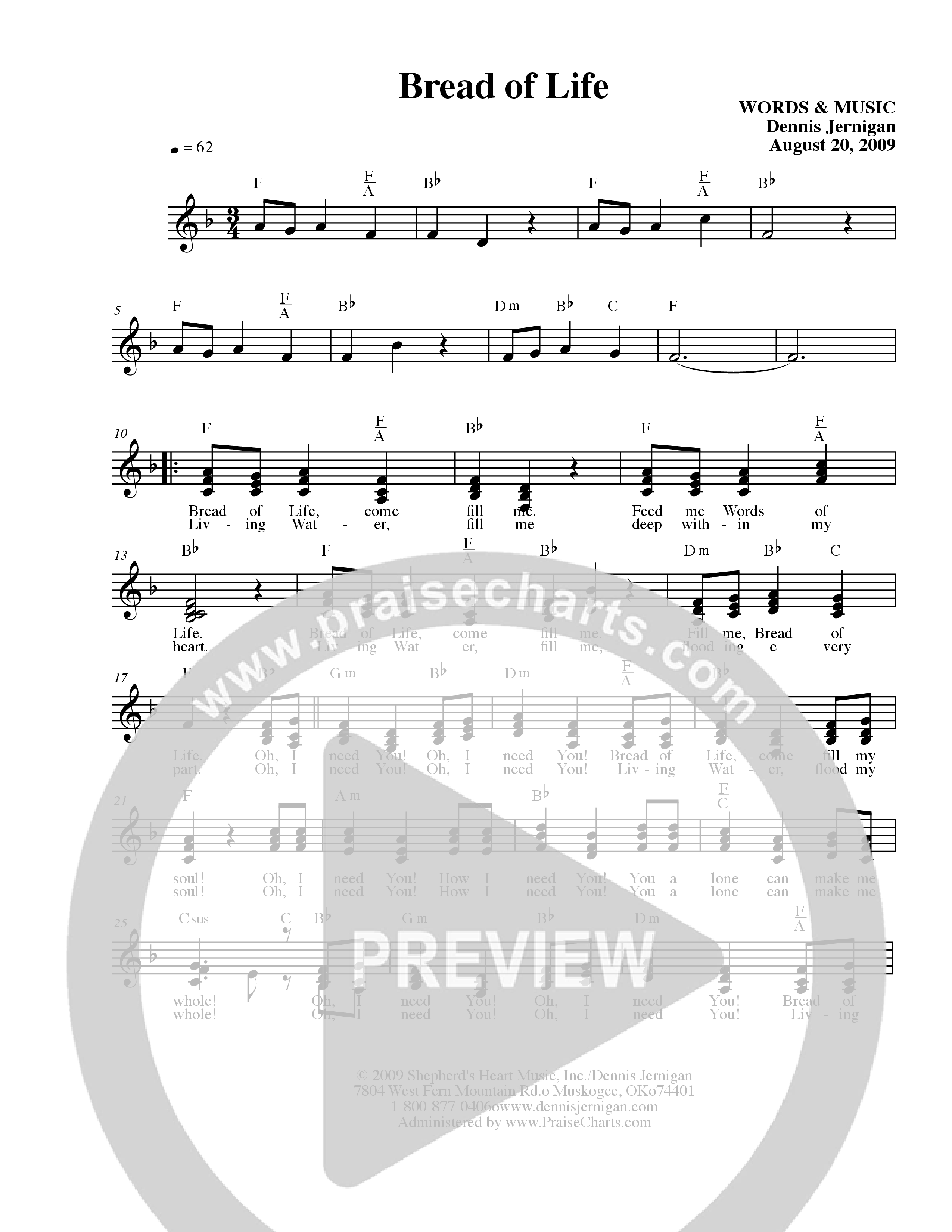 Bread Of Life Lead Sheet Melody (Dennis Jernigan)