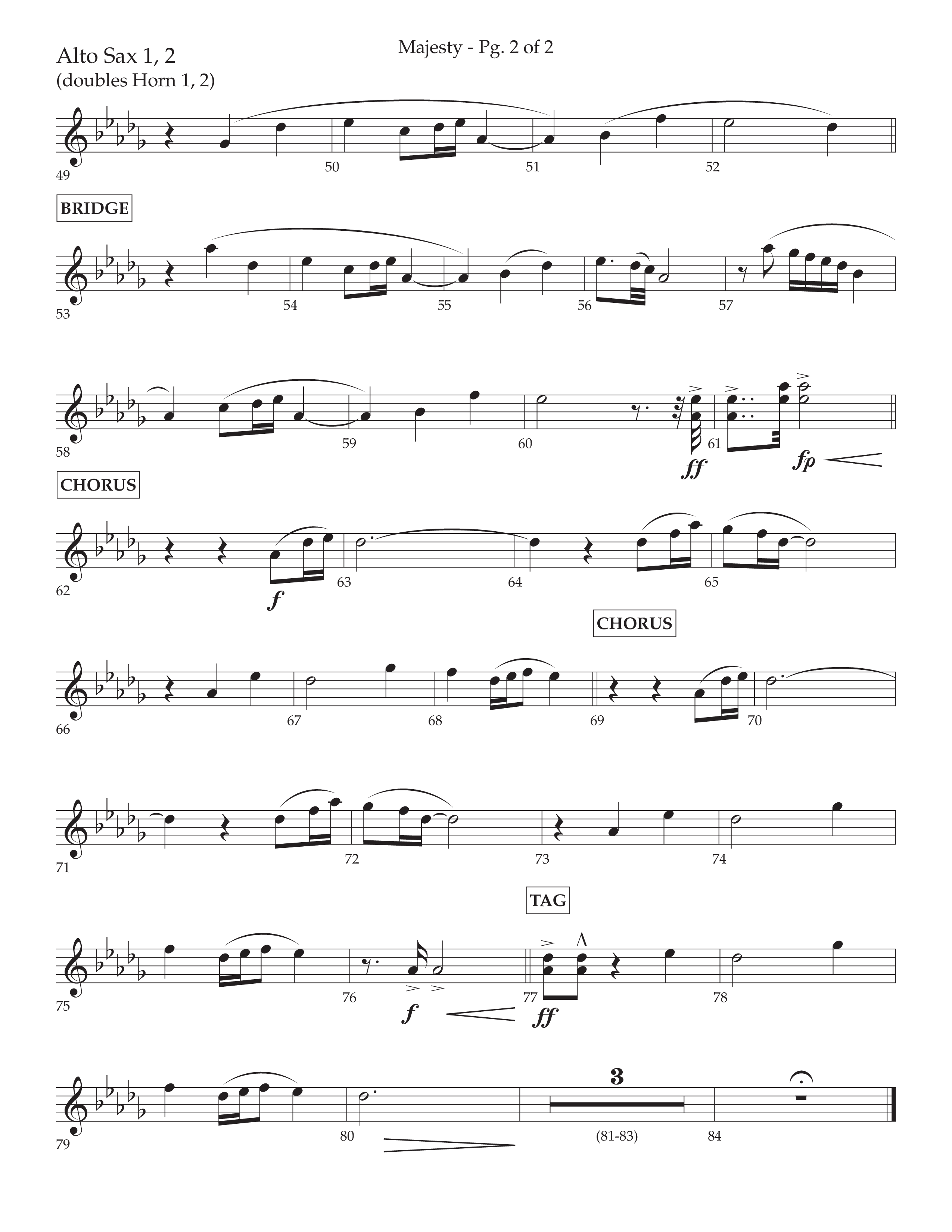 Majesty (Choral Anthem SATB) Alto Sax 1/2 (Lifeway Choral / Arr. John Bolin / Arr. Don Koch)