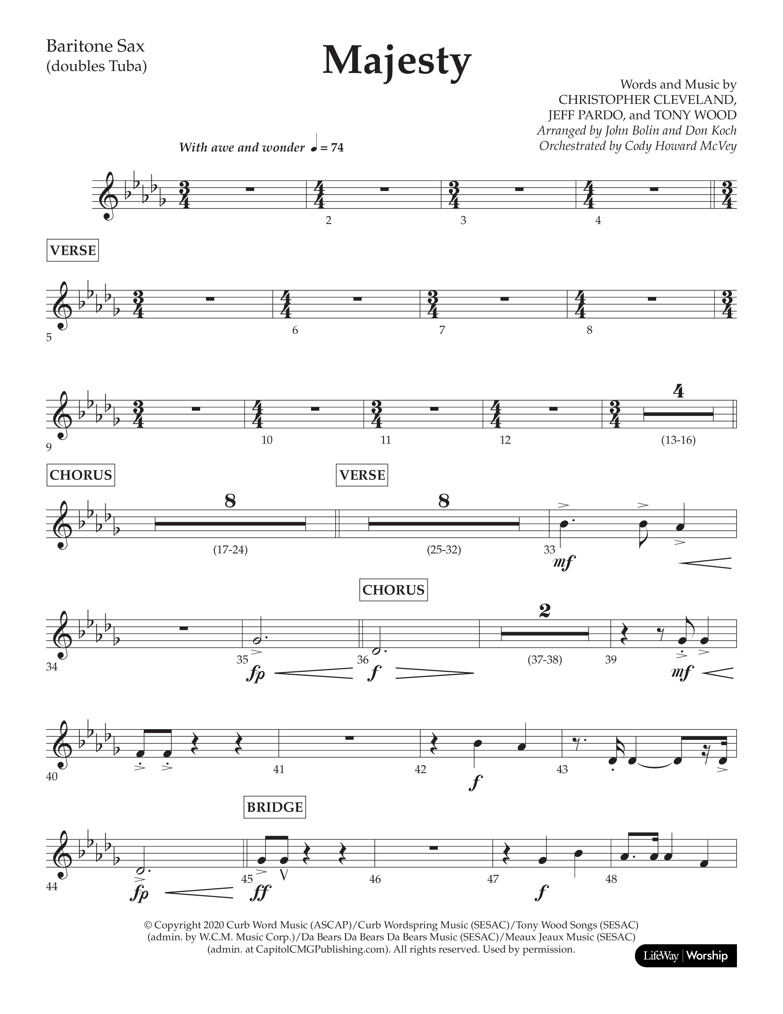 Majesty (Choral Anthem SATB) Bari Sax (Lifeway Choral / Arr. John Bolin / Arr. Don Koch)