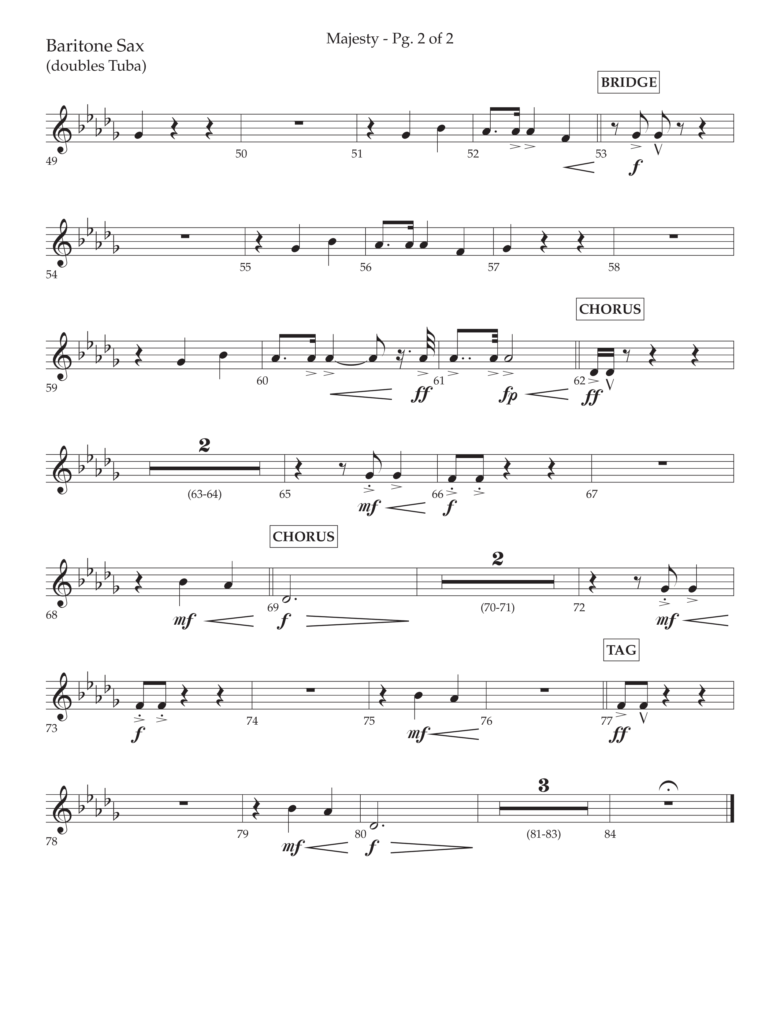 Majesty (Choral Anthem SATB) Bari Sax (Lifeway Choral / Arr. John Bolin / Arr. Don Koch)