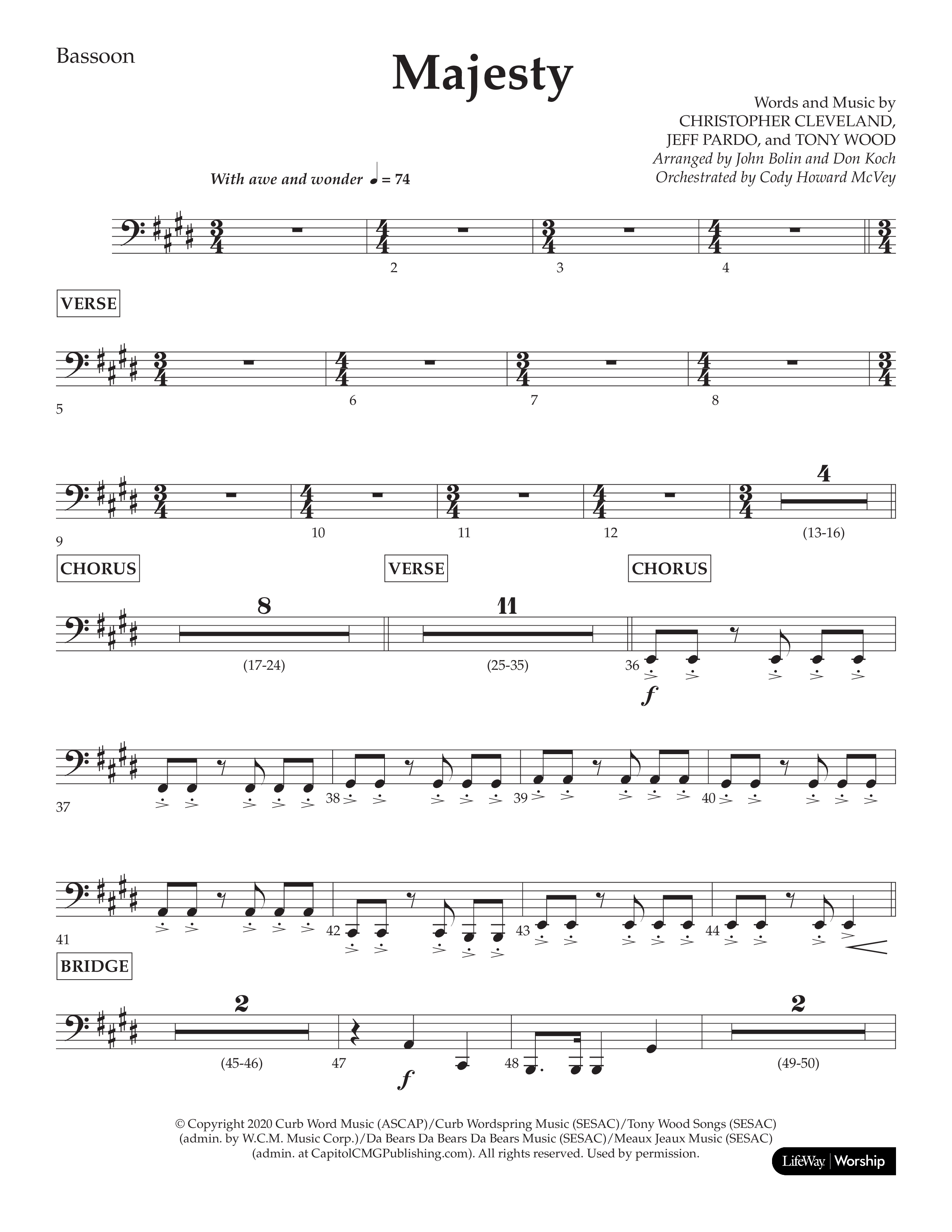 Majesty (Choral Anthem SATB) Bassoon (Lifeway Choral / Arr. John Bolin / Arr. Don Koch)