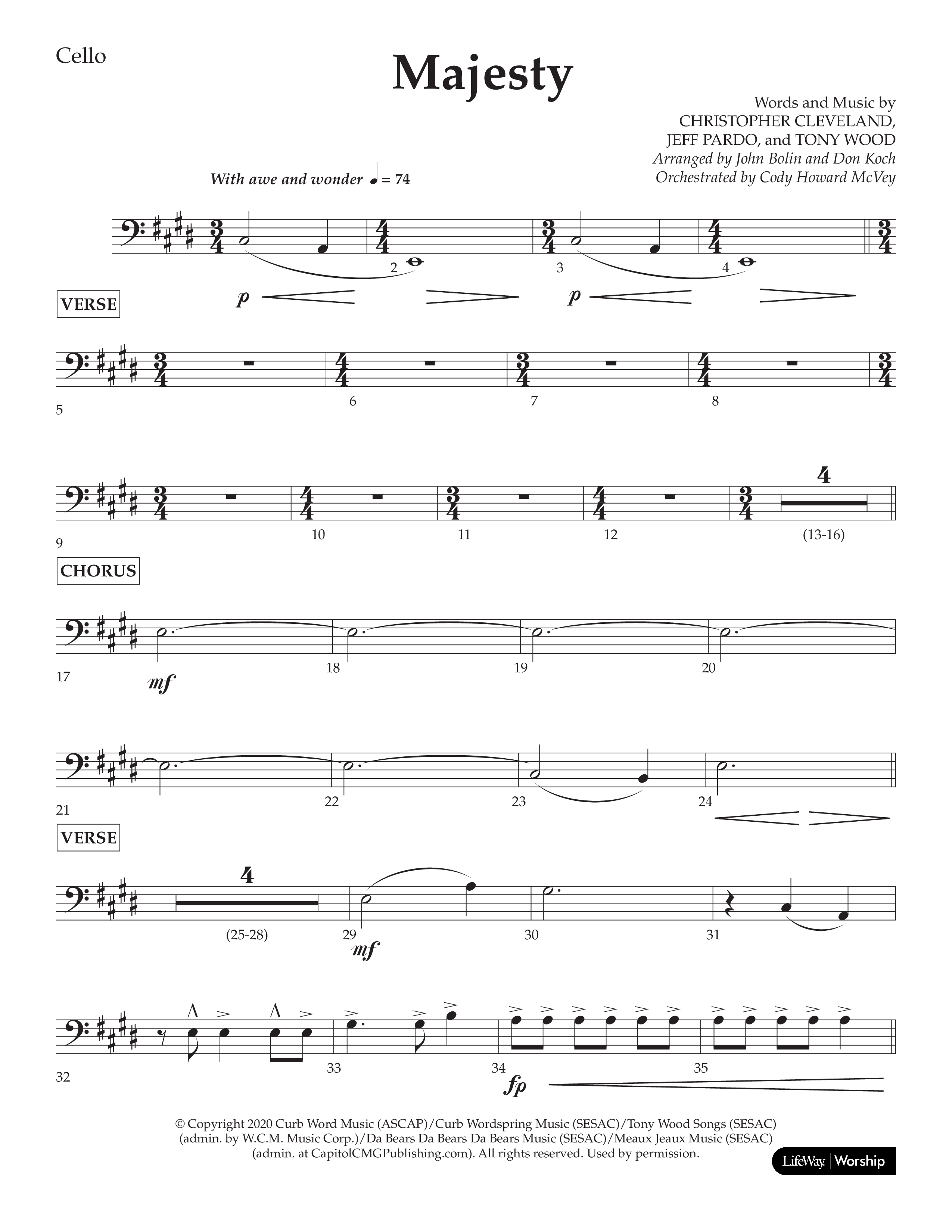 Majesty (Choral Anthem SATB) Cello (Lifeway Choral / Arr. John Bolin / Arr. Don Koch)
