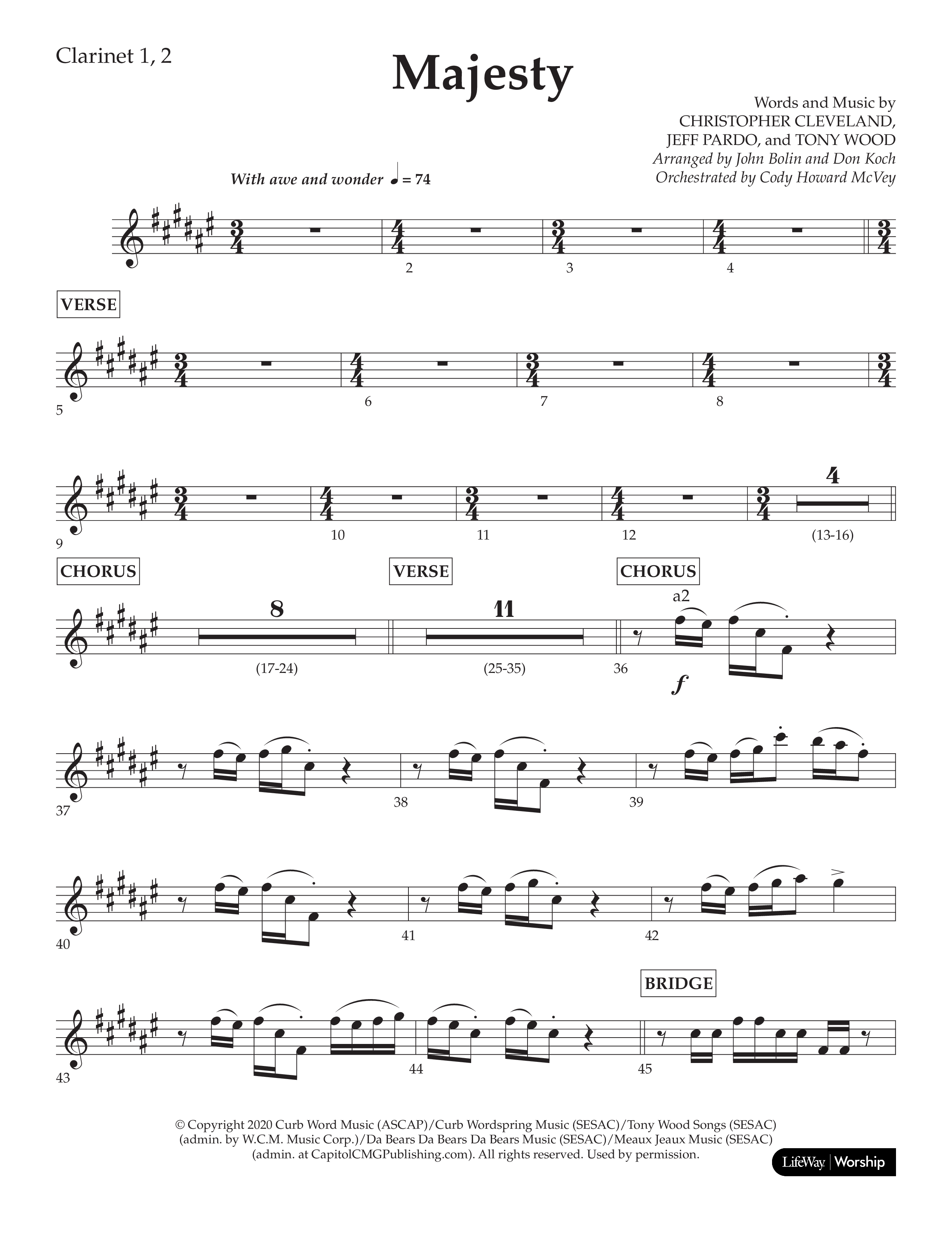 Majesty (Choral Anthem SATB) Clarinet 1/2 (Lifeway Choral / Arr. John Bolin / Arr. Don Koch)