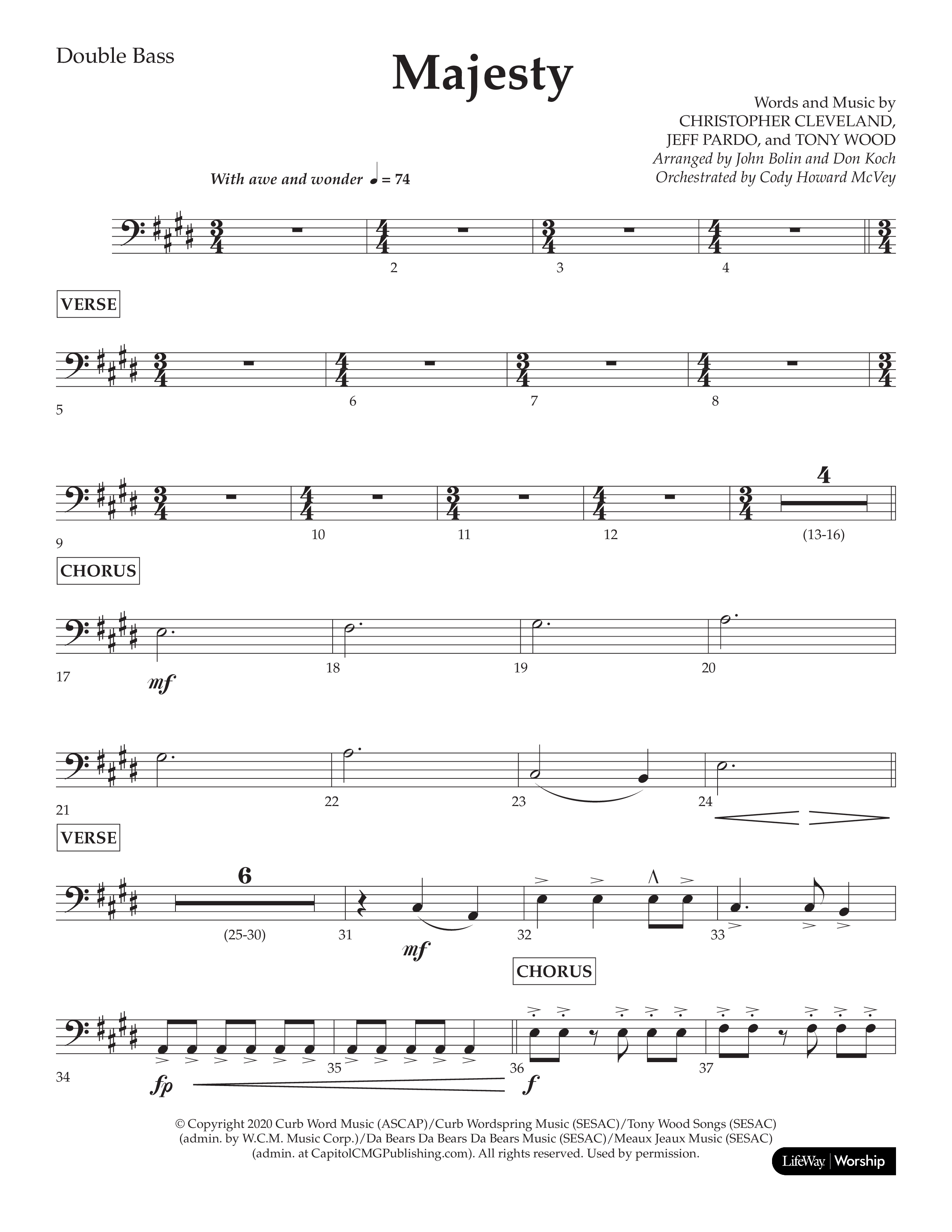 Majesty (Choral Anthem SATB) Double Bass (Lifeway Choral / Arr. John Bolin / Arr. Don Koch)