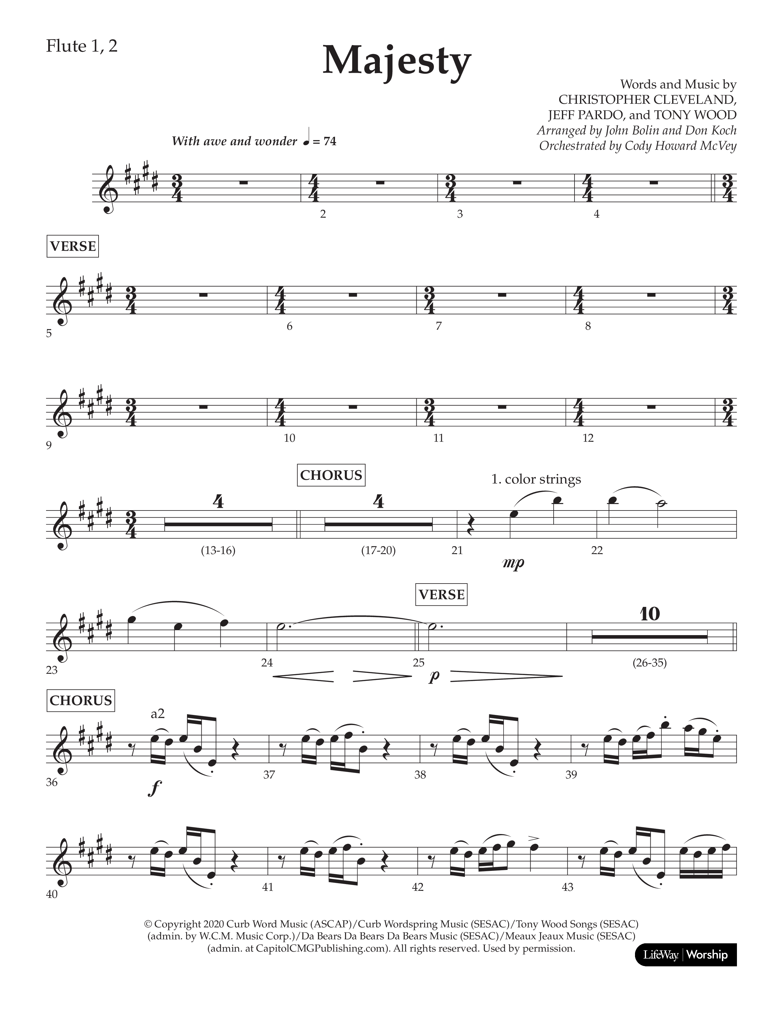 Majesty (Choral Anthem SATB) Flute 1/2 (Lifeway Choral / Arr. John Bolin / Arr. Don Koch)