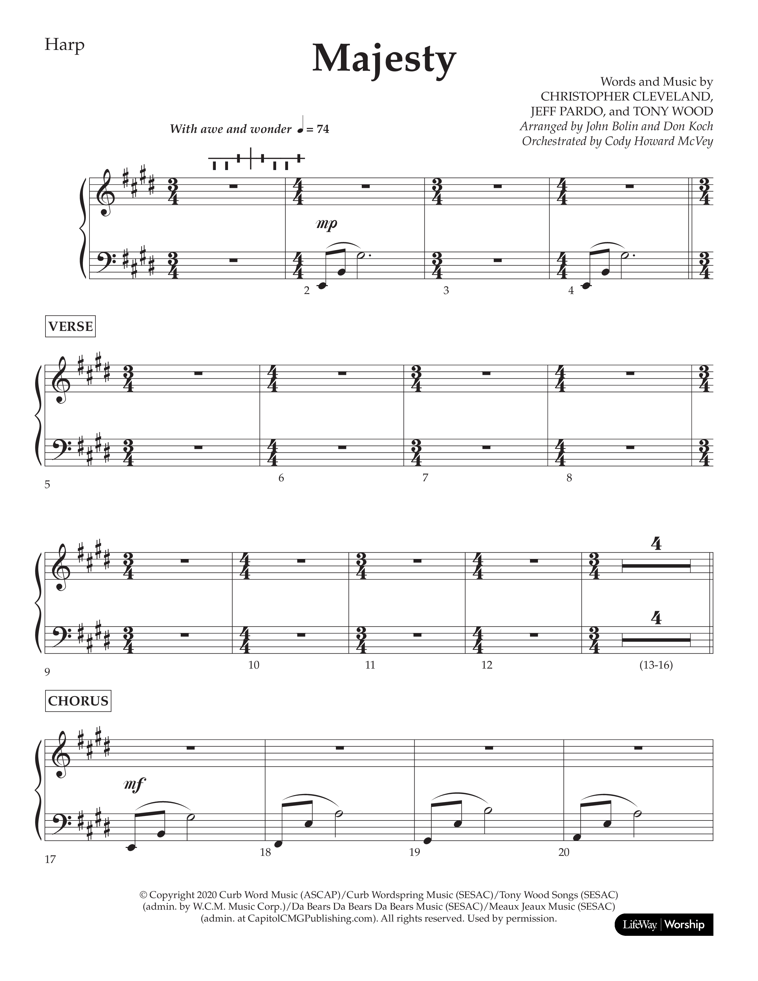 Majesty (Choral Anthem SATB) Harp (Lifeway Choral / Arr. John Bolin / Arr. Don Koch)