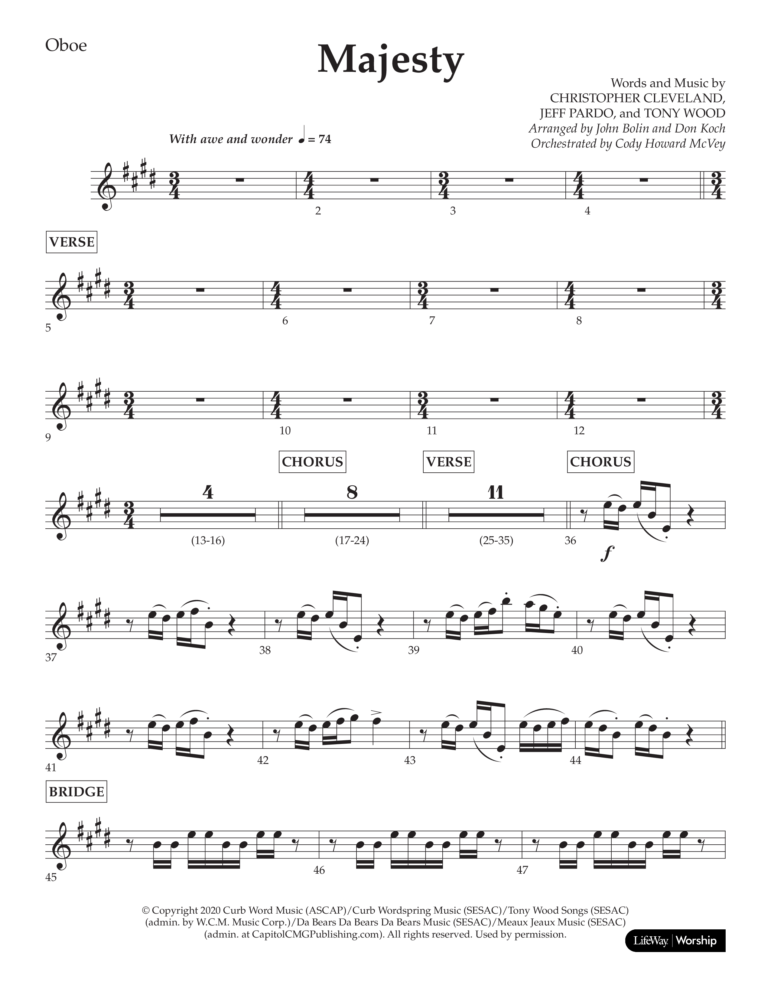 Majesty (Choral Anthem SATB) Oboe (Lifeway Choral / Arr. John Bolin / Arr. Don Koch)