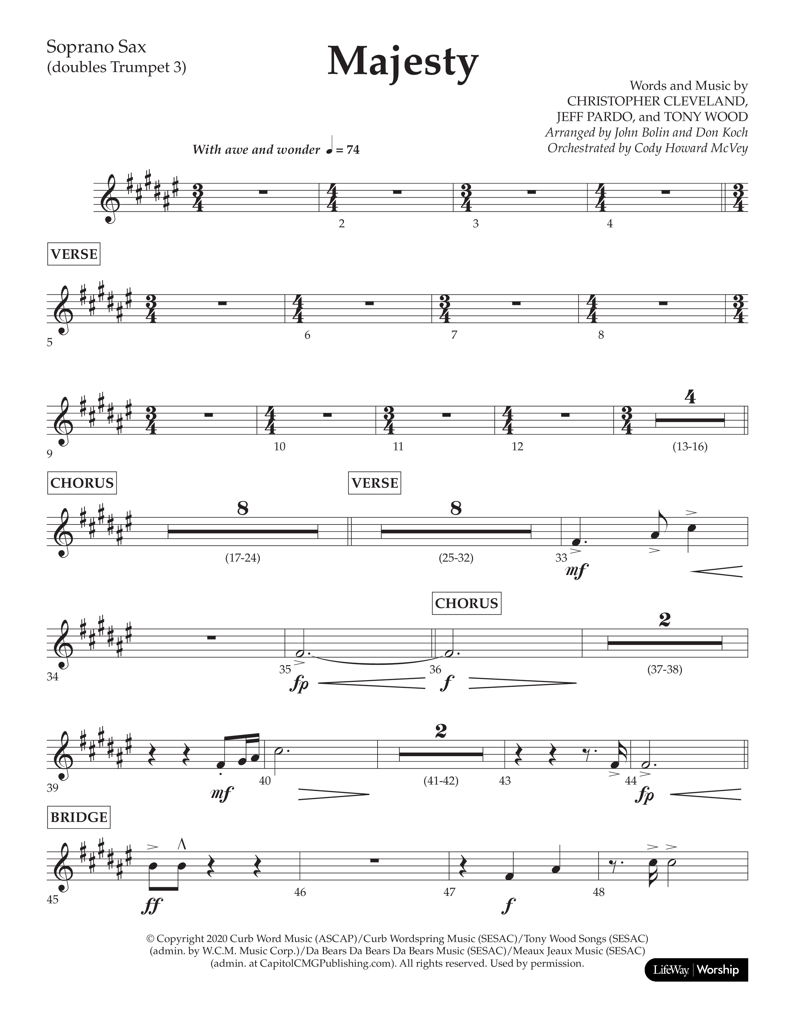 Majesty (Choral Anthem SATB) Soprano Sax (Lifeway Choral / Arr. John Bolin / Arr. Don Koch)