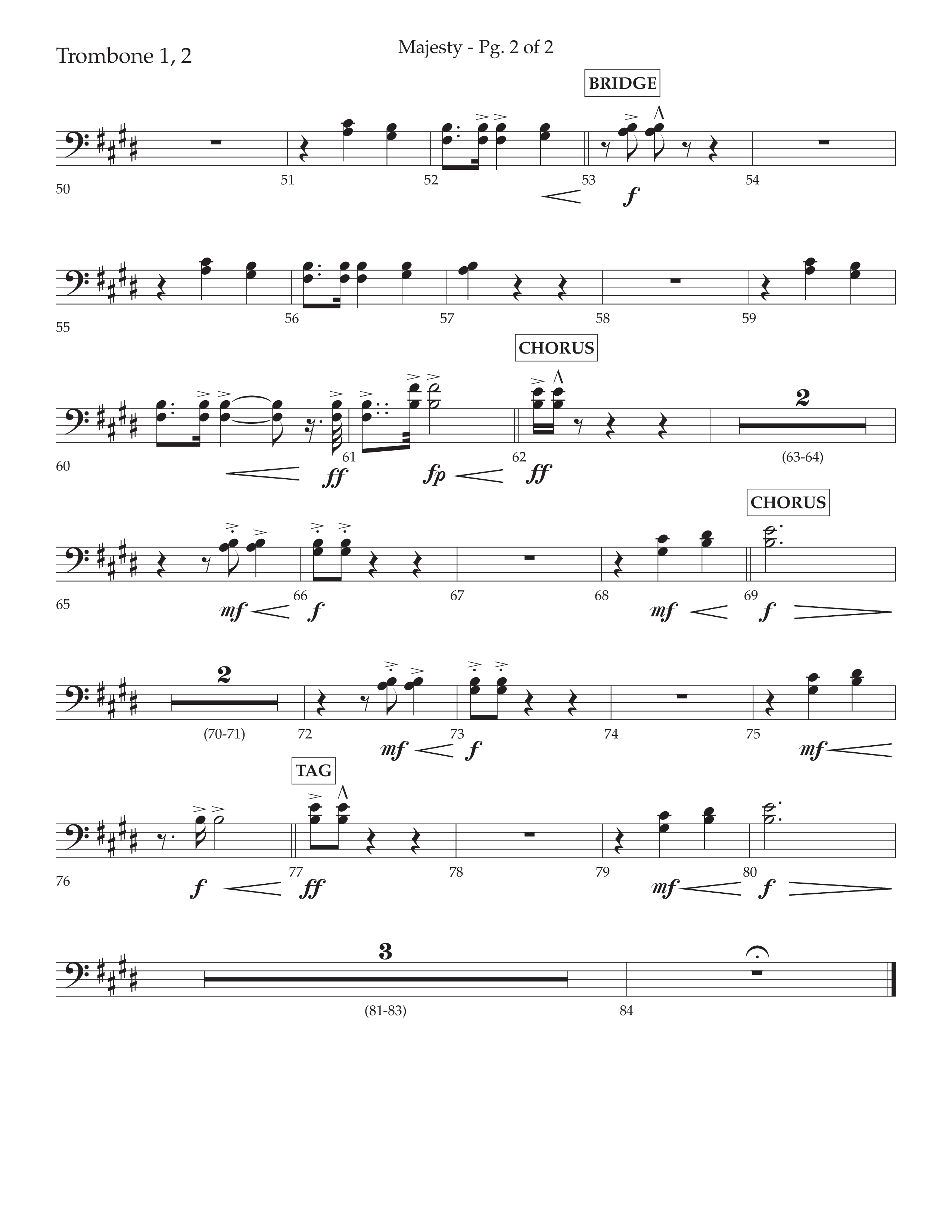 Majesty (Choral Anthem SATB) Trombone 1/2 (Lifeway Choral / Arr. John Bolin / Arr. Don Koch)
