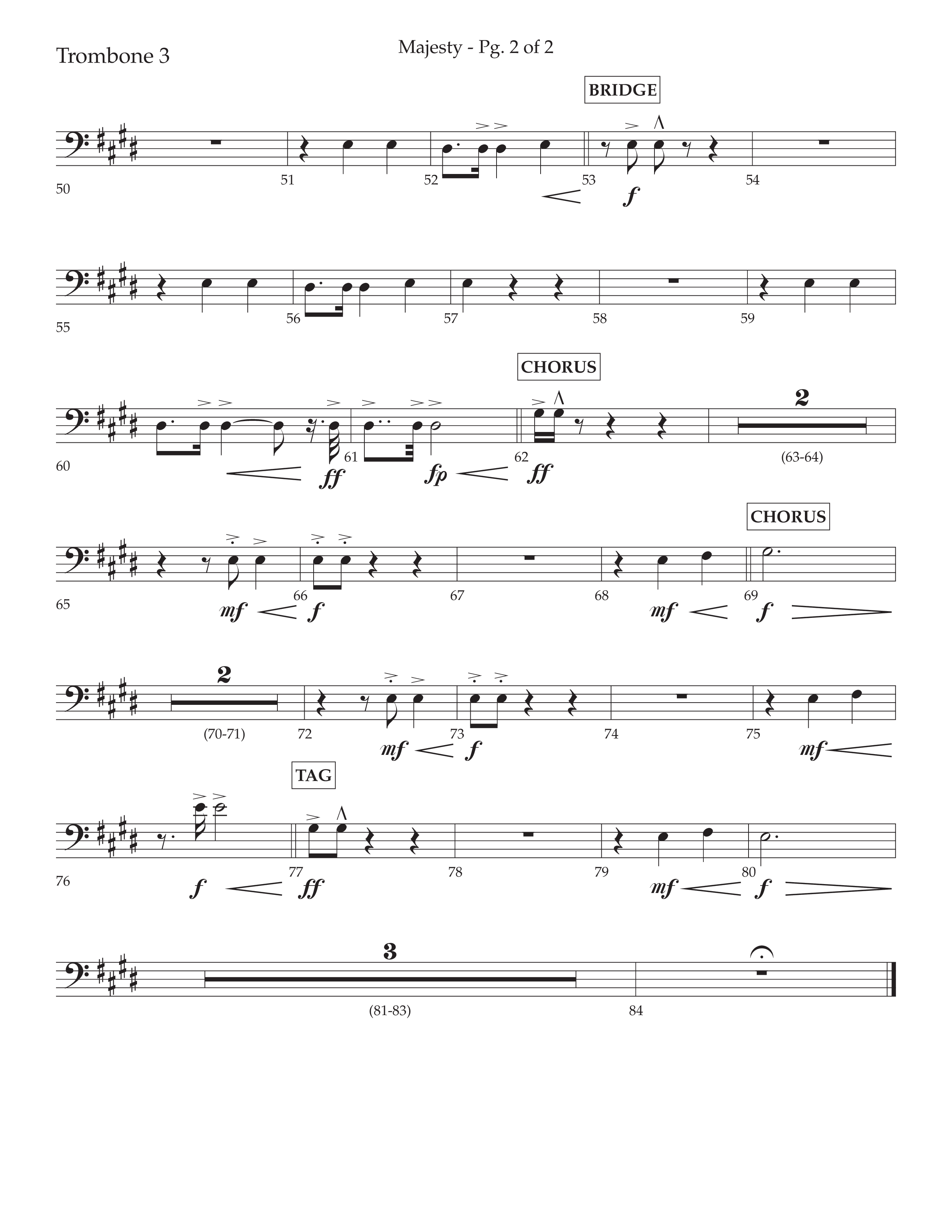 Majesty (Choral Anthem SATB) Trombone 3 (Lifeway Choral / Arr. John Bolin / Arr. Don Koch)