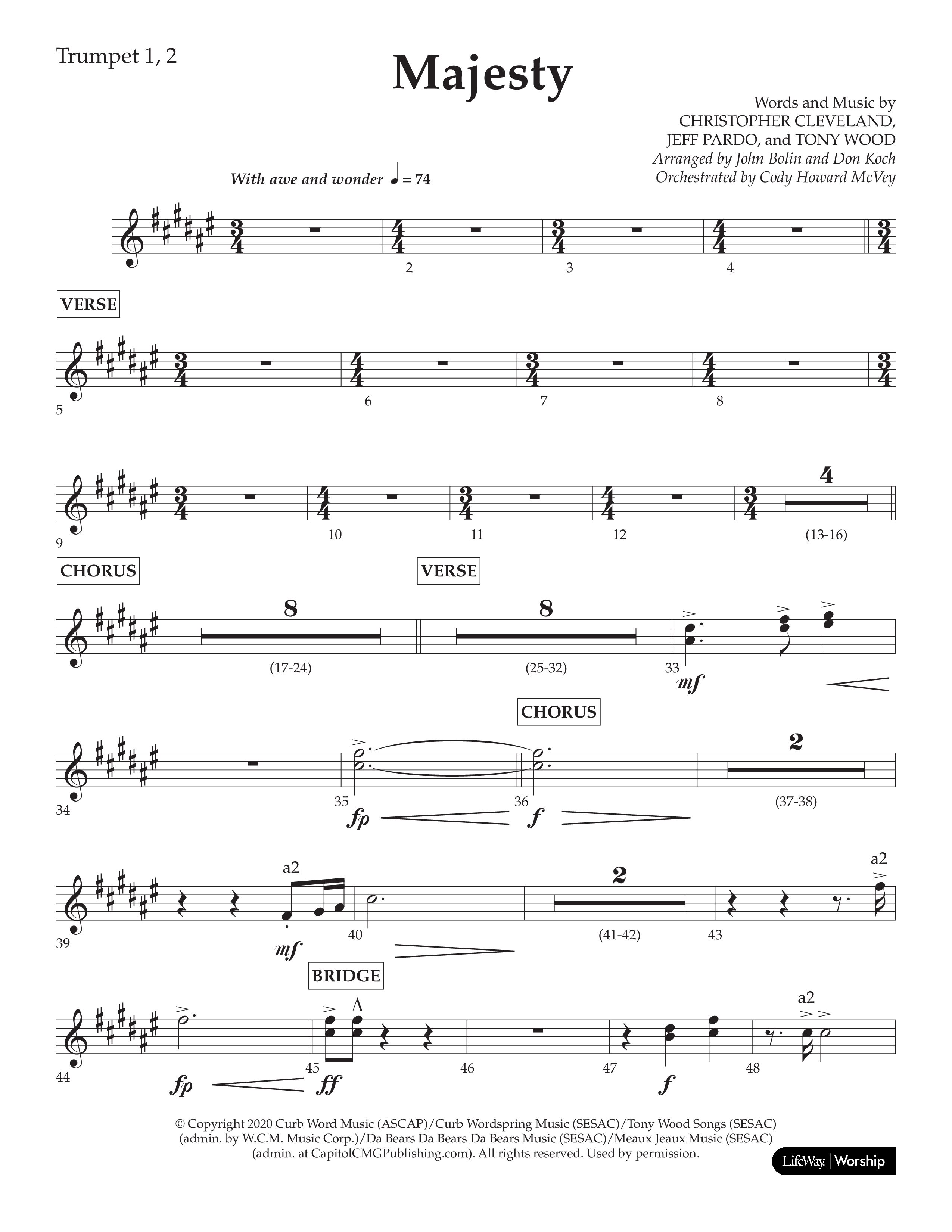 Majesty (Choral Anthem SATB) Trumpet 1,2 (Lifeway Choral / Arr. John Bolin / Arr. Don Koch)