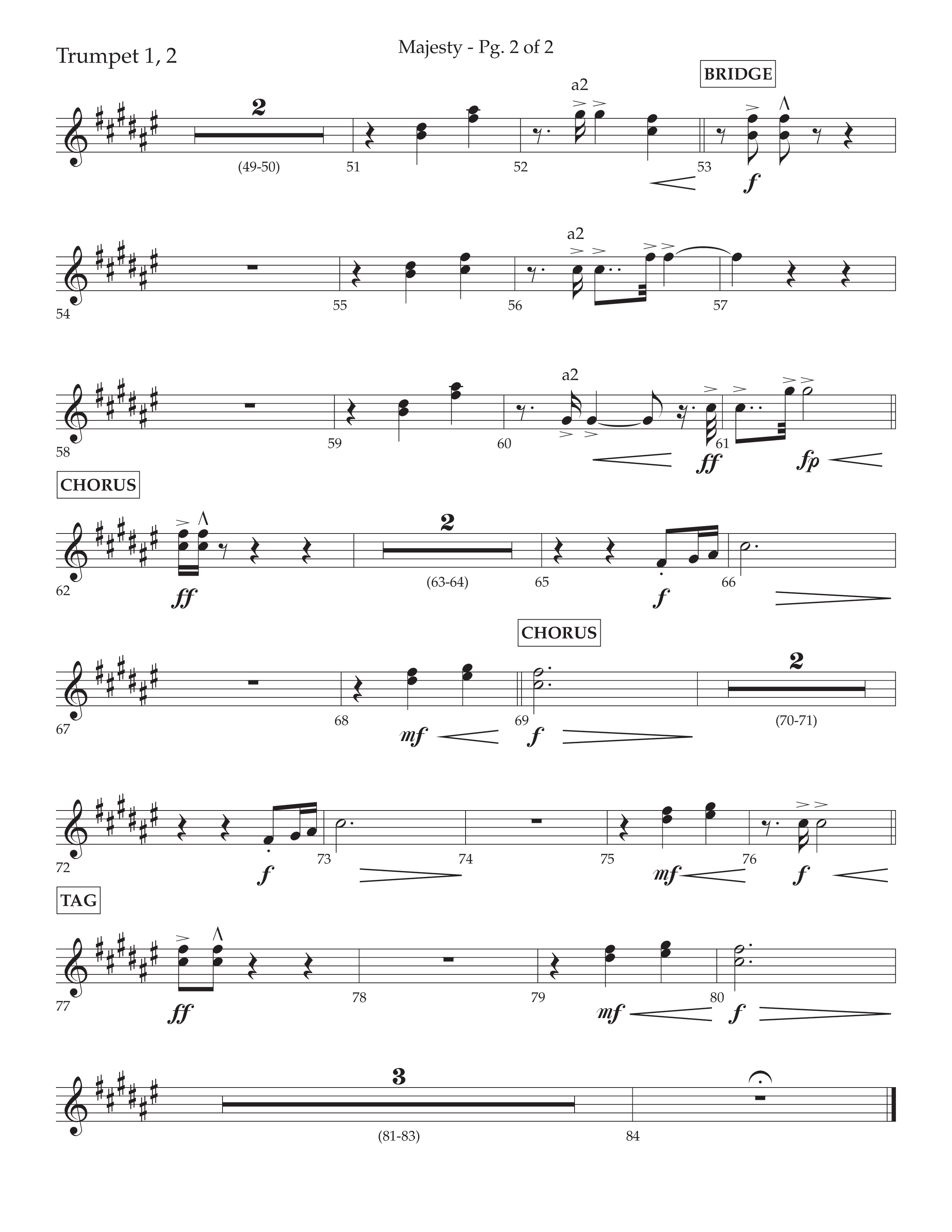 Majesty (Choral Anthem SATB) Trumpet 1,2 (Lifeway Choral / Arr. John Bolin / Arr. Don Koch)