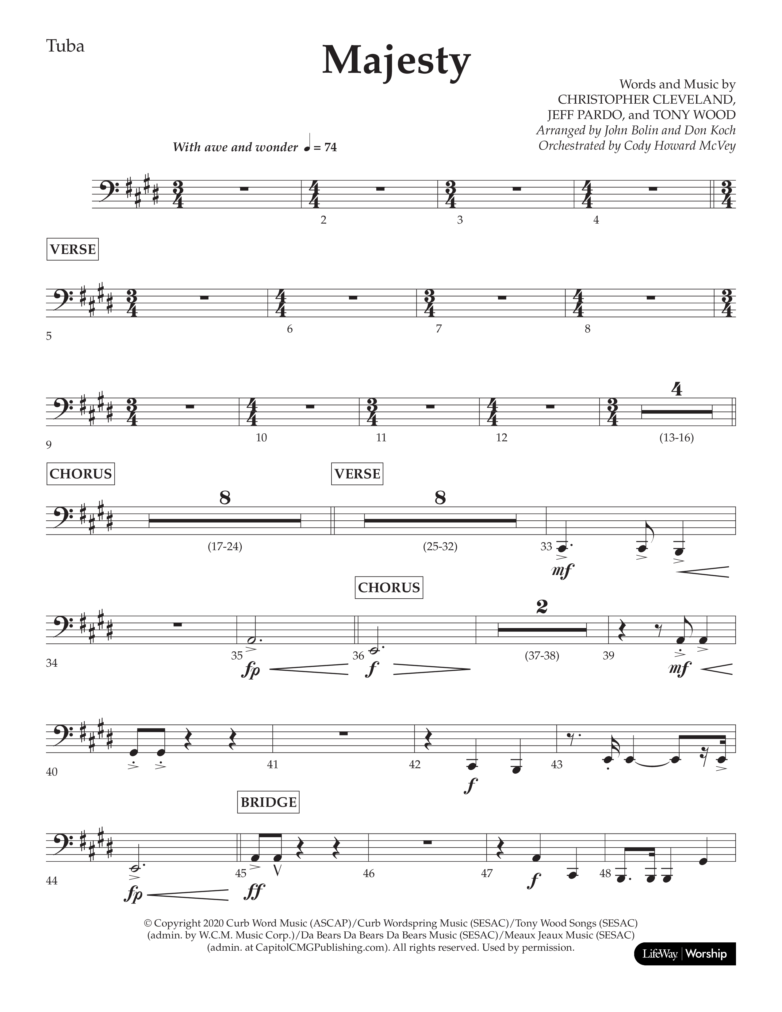 Majesty (Choral Anthem SATB) Tuba (Lifeway Choral / Arr. John Bolin / Arr. Don Koch)