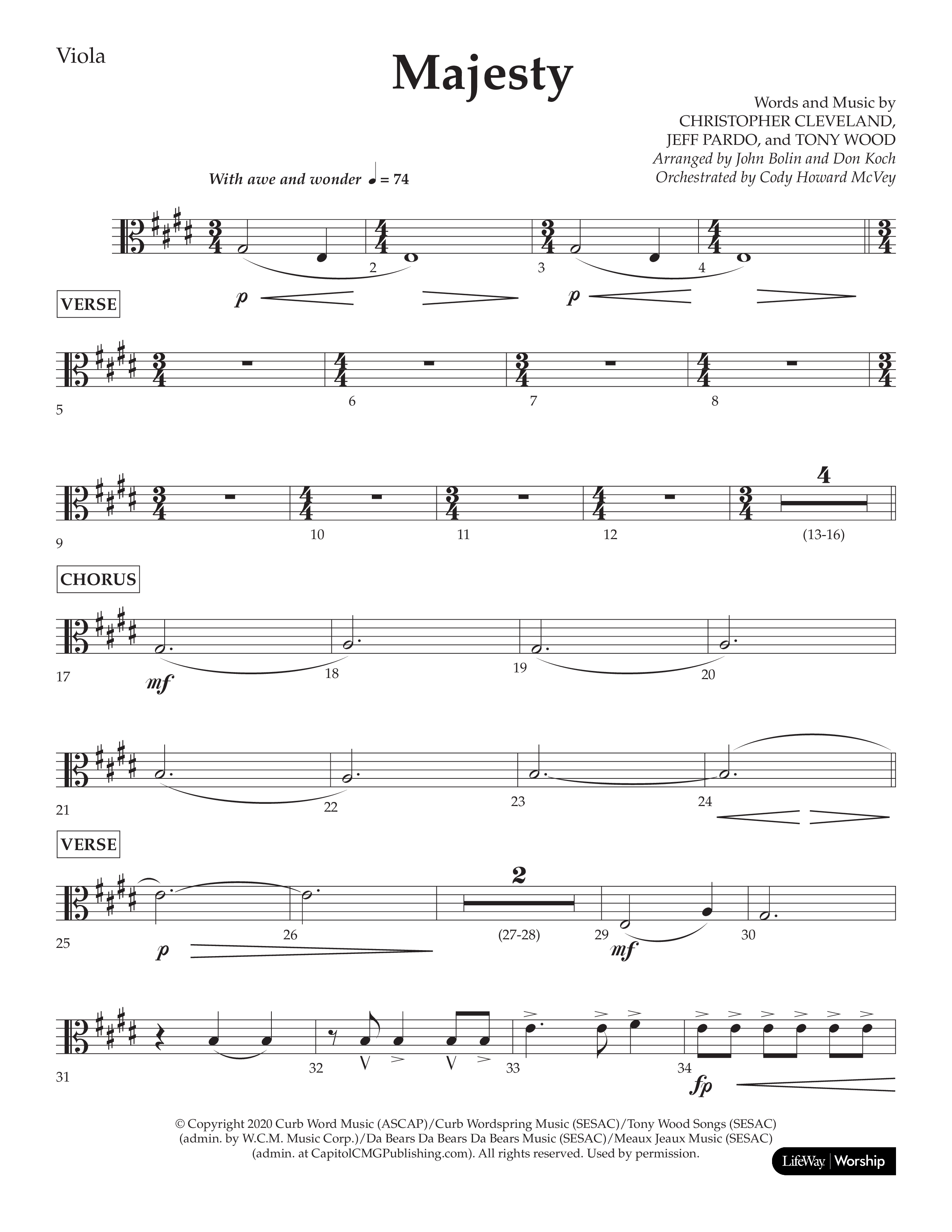 Majesty (Choral Anthem SATB) Viola (Lifeway Choral / Arr. John Bolin / Arr. Don Koch)