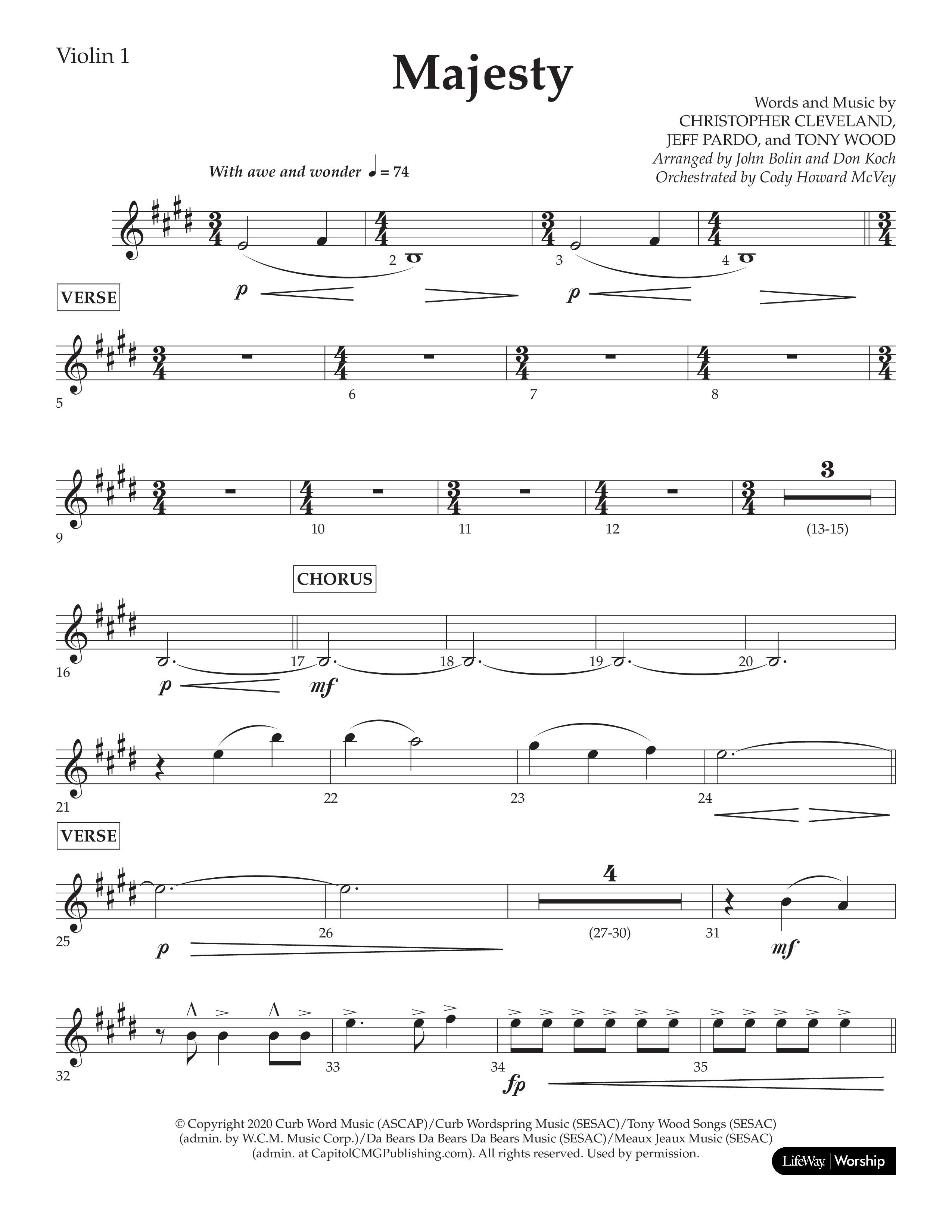 Majesty (Choral Anthem SATB) Violin 1 (Lifeway Choral / Arr. John Bolin / Arr. Don Koch)