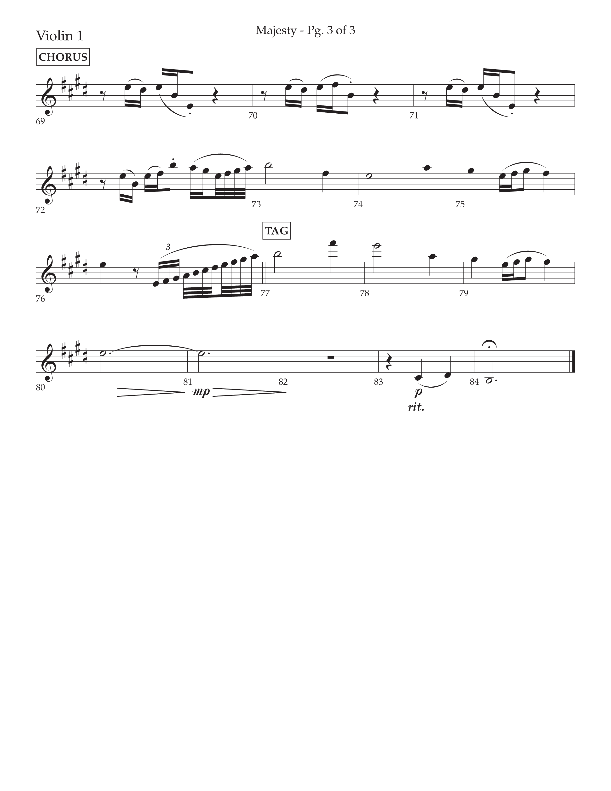 Majesty (Choral Anthem SATB) Violin 1 (Lifeway Choral / Arr. John Bolin / Arr. Don Koch)
