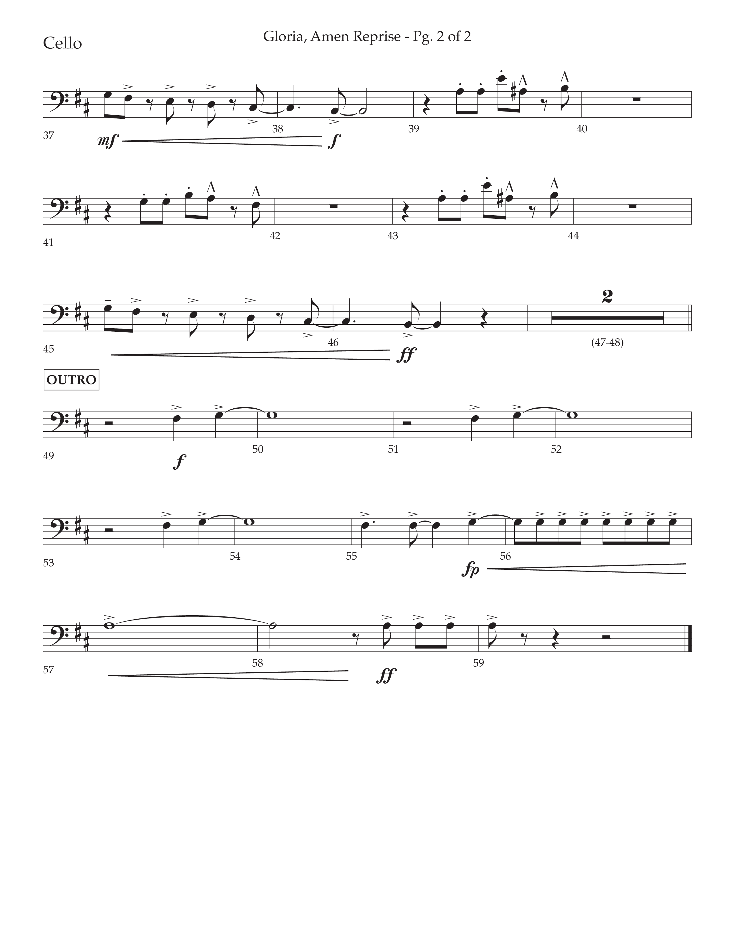 Gloria Amen Reprise (Choral Anthem SATB) Cello (Lifeway Choral / Arr. John Bolin / Arr. Don Koch)