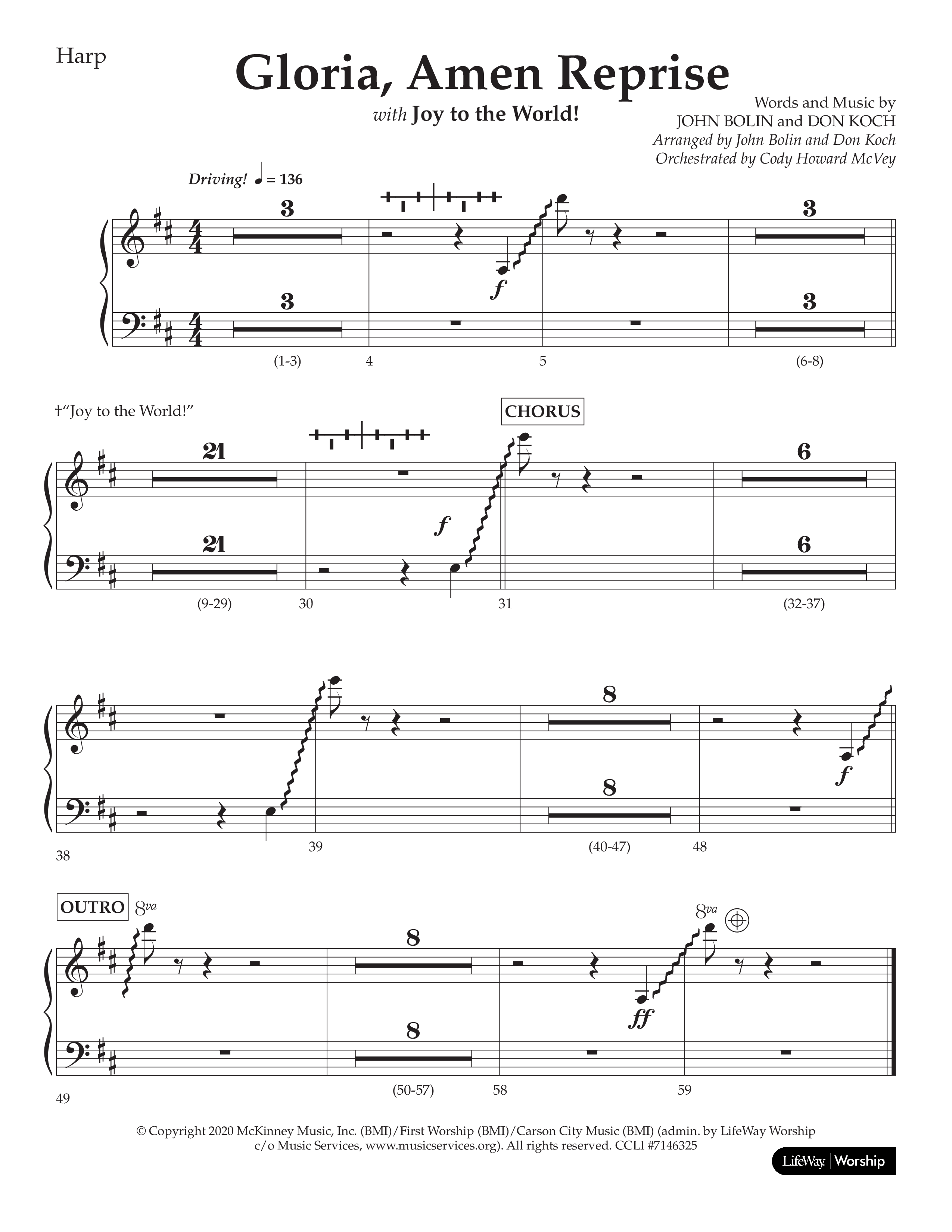 Gloria Amen Reprise (Choral Anthem SATB) Harp (Lifeway Choral / Arr. John Bolin / Arr. Don Koch)