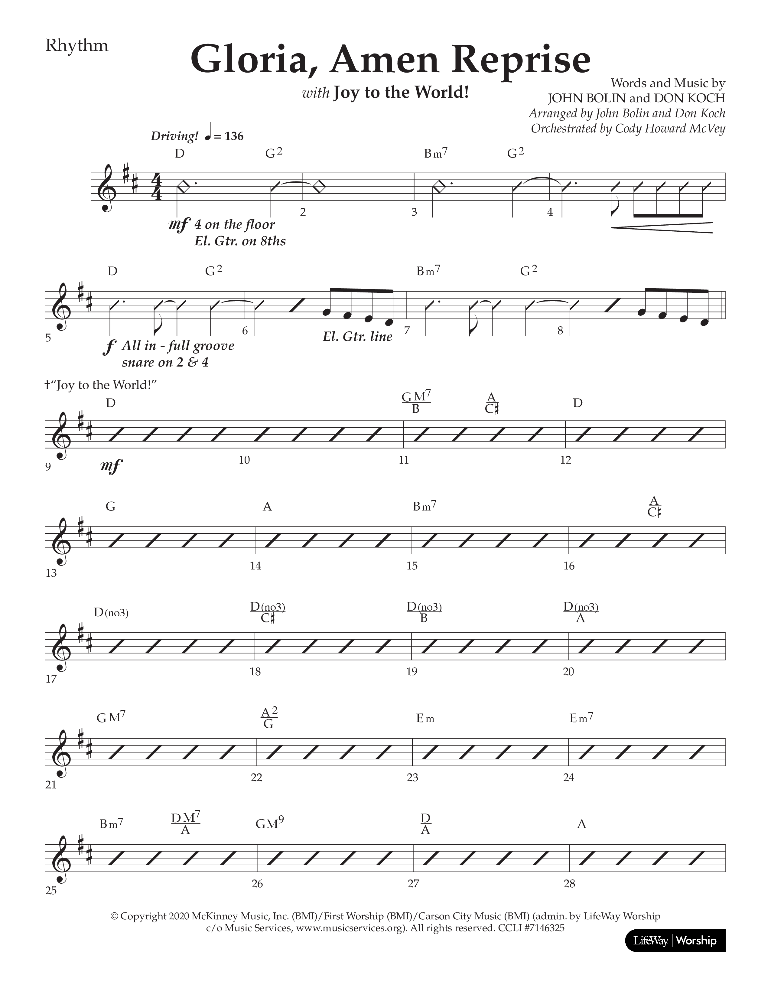 Gloria Amen Reprise (Choral Anthem SATB) Lead Melody & Rhythm (Lifeway Choral / Arr. John Bolin / Arr. Don Koch)