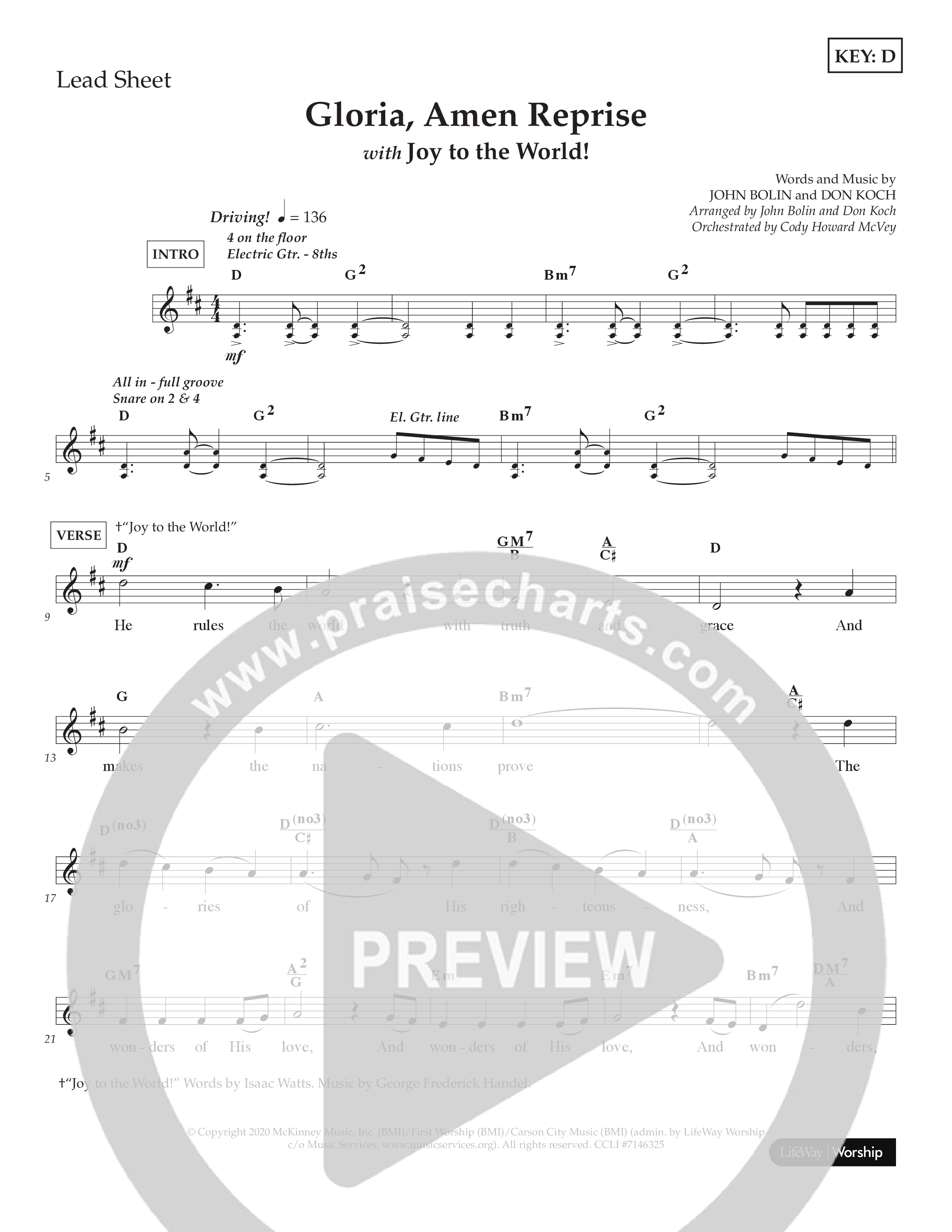 Gloria Amen Reprise (Choral Anthem SATB) Lead Melody & Rhythm (Lifeway Choral / Arr. John Bolin / Arr. Don Koch)