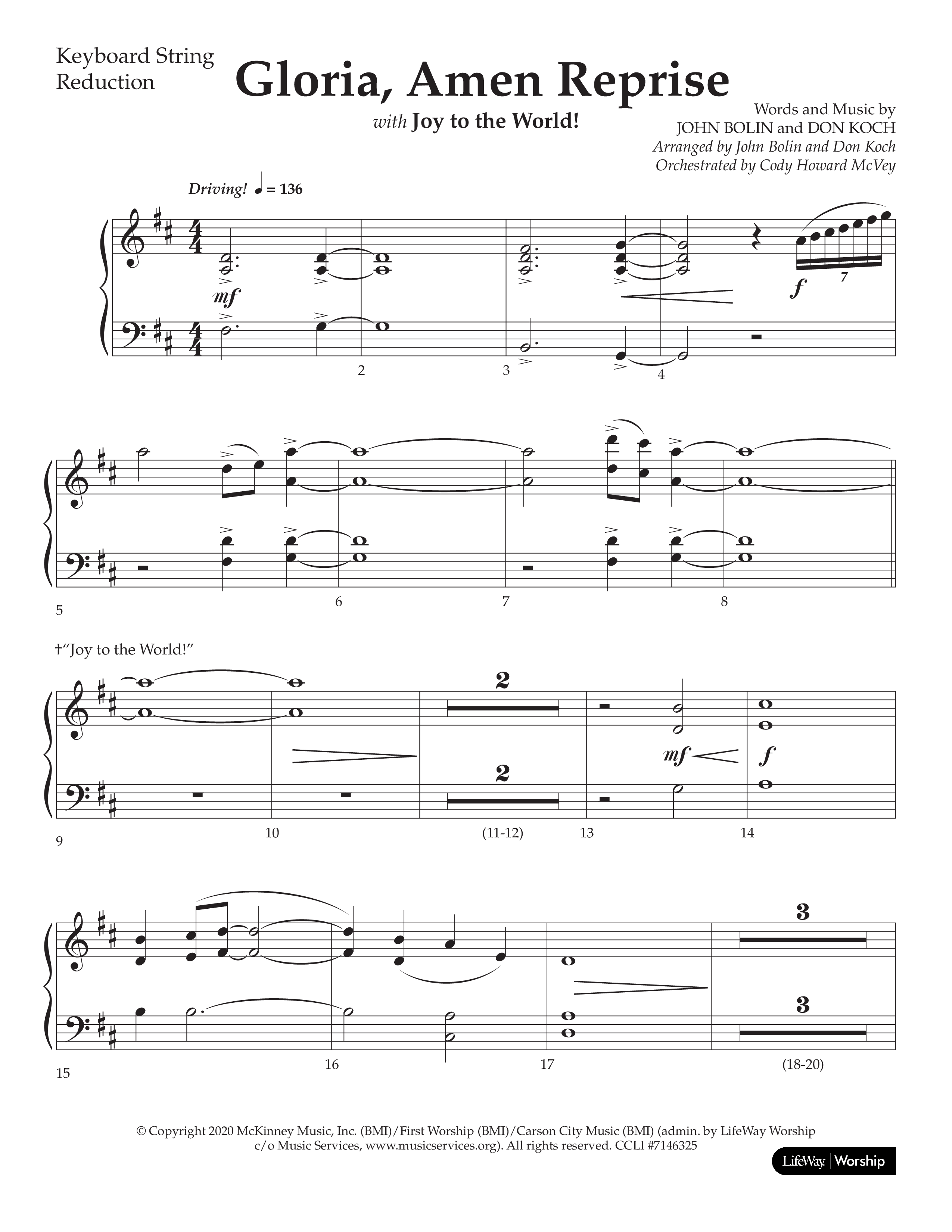 Gloria Amen Reprise (Choral Anthem SATB) String Reduction (Lifeway Choral / Arr. John Bolin / Arr. Don Koch)