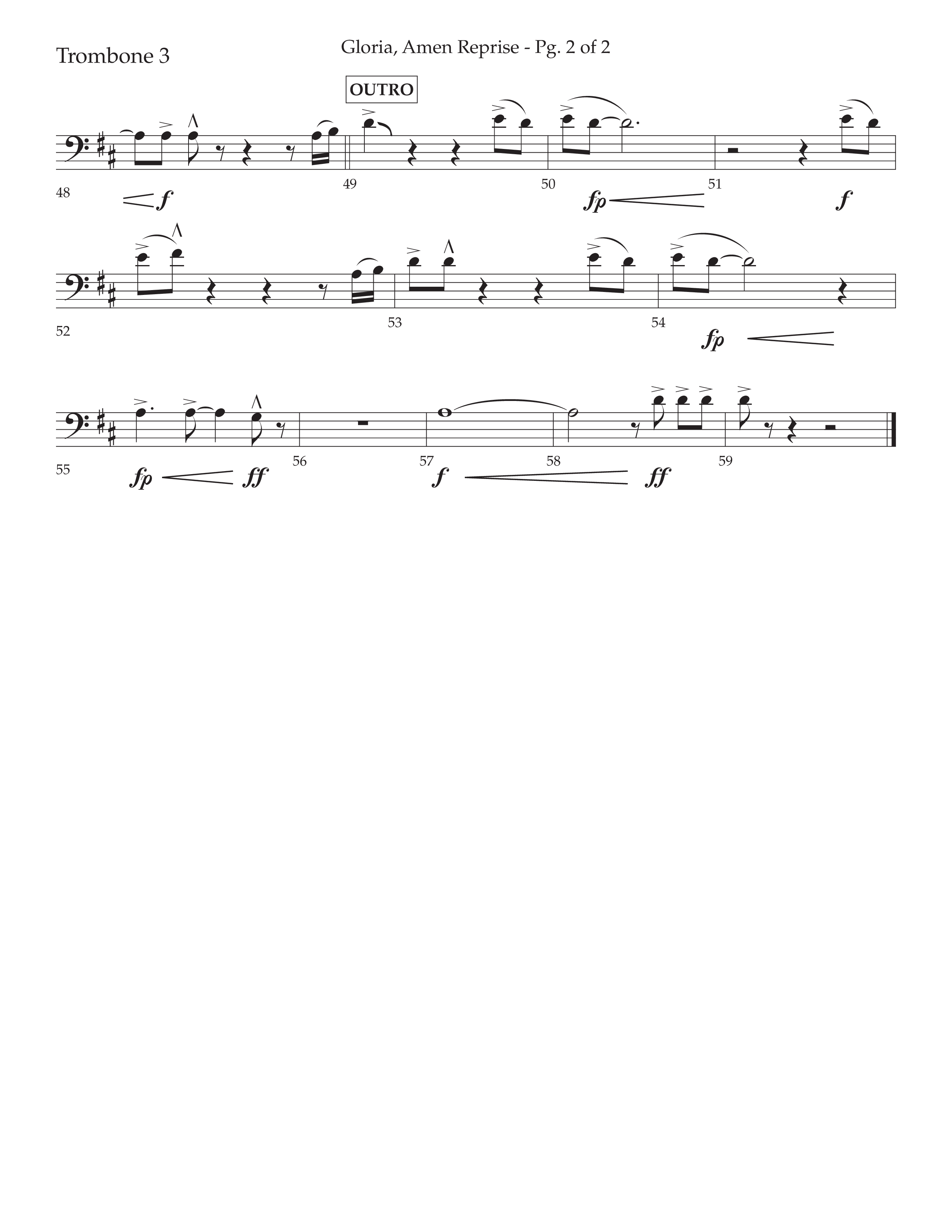 Gloria Amen Reprise (Choral Anthem SATB) Trombone 3 (Lifeway Choral / Arr. John Bolin / Arr. Don Koch)