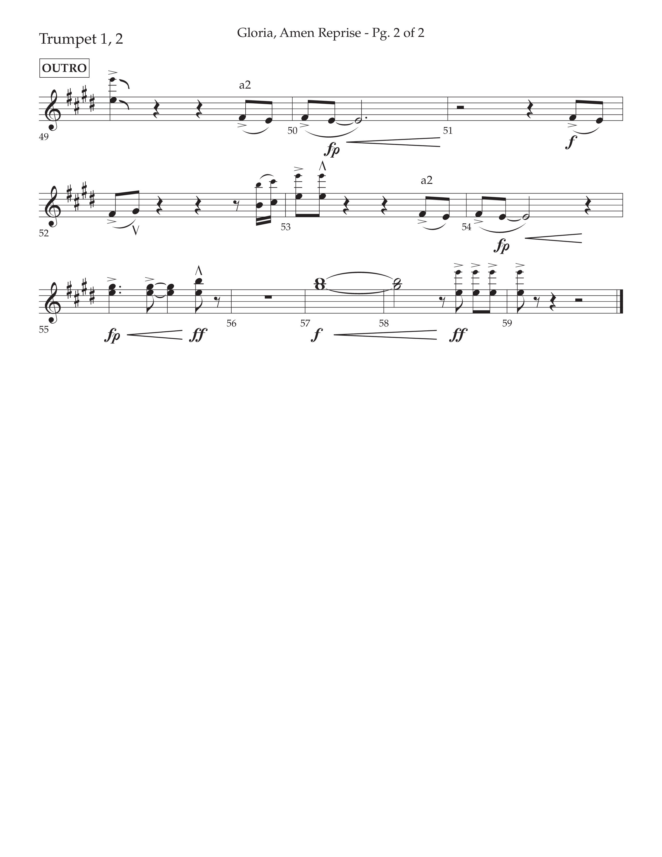 Gloria Amen Reprise (Choral Anthem SATB) Trumpet 1,2 (Lifeway Choral / Arr. John Bolin / Arr. Don Koch)