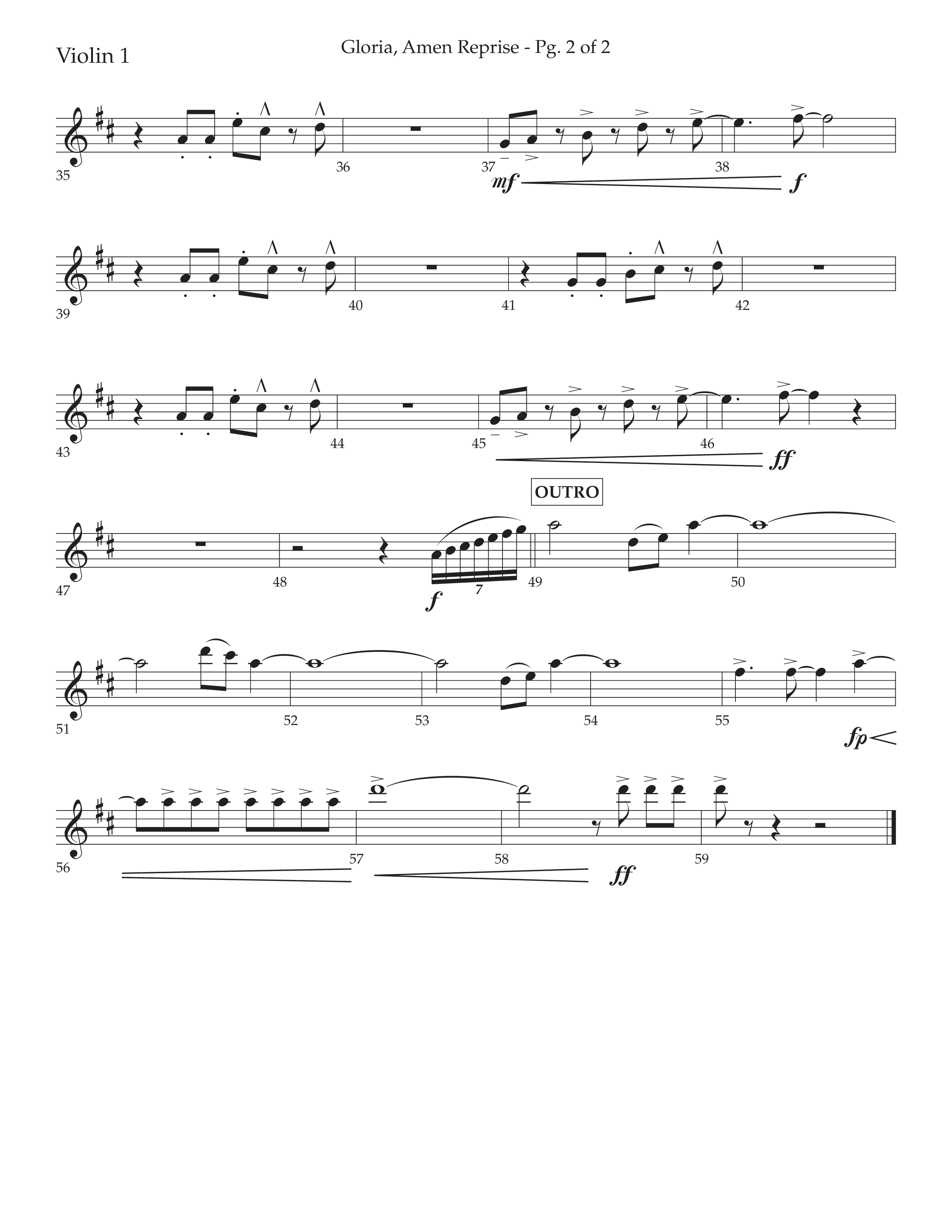 Gloria Amen Reprise (Choral Anthem SATB) Violin 1 (Lifeway Choral / Arr. John Bolin / Arr. Don Koch)