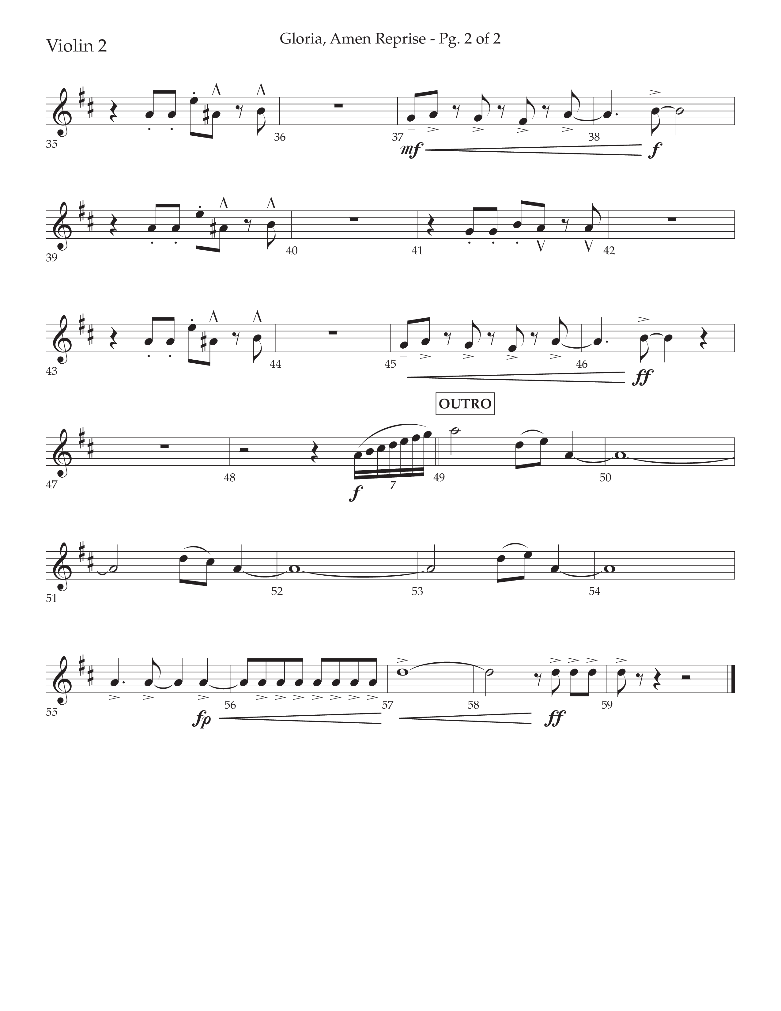 Gloria Amen Reprise (Choral Anthem SATB) Violin 2 (Lifeway Choral / Arr. John Bolin / Arr. Don Koch)