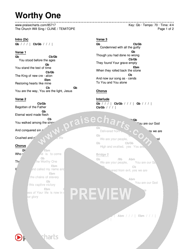Worthy One Chords & Lyrics (The Church Will Sing / CLINE / TEMITOPE)