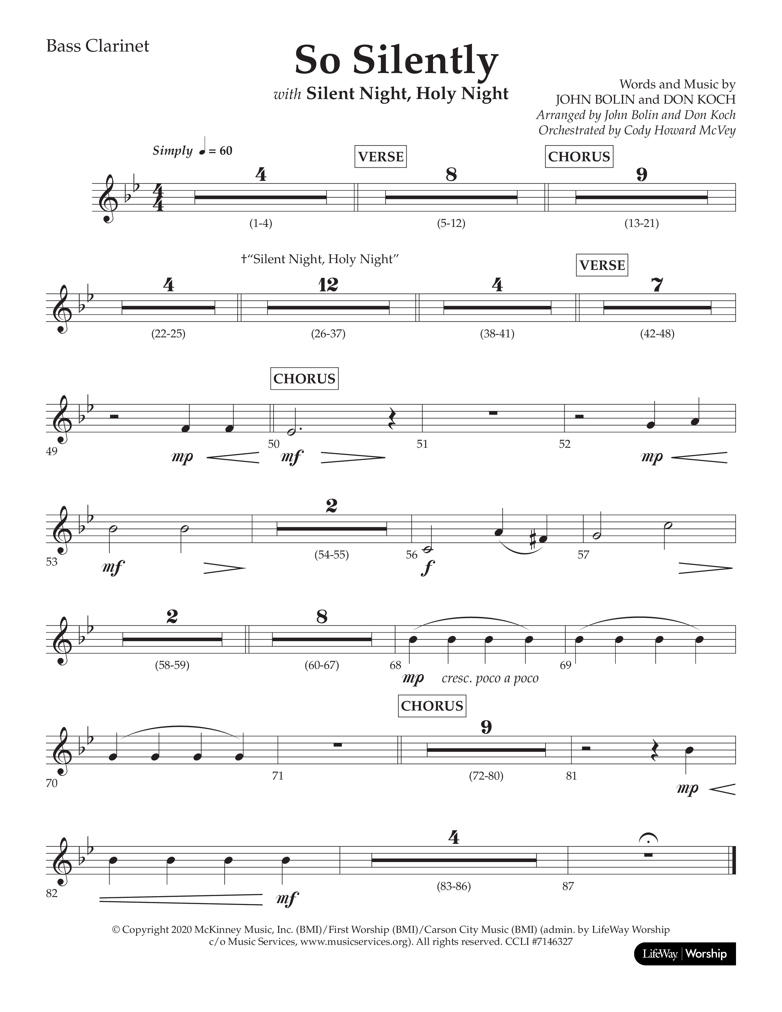 So Silently (with Silent Night Holy Night) (Choral Anthem SATB) Bass Clarinet (Lifeway Choral / Arr. John Bolin / Arr. Don Koch)