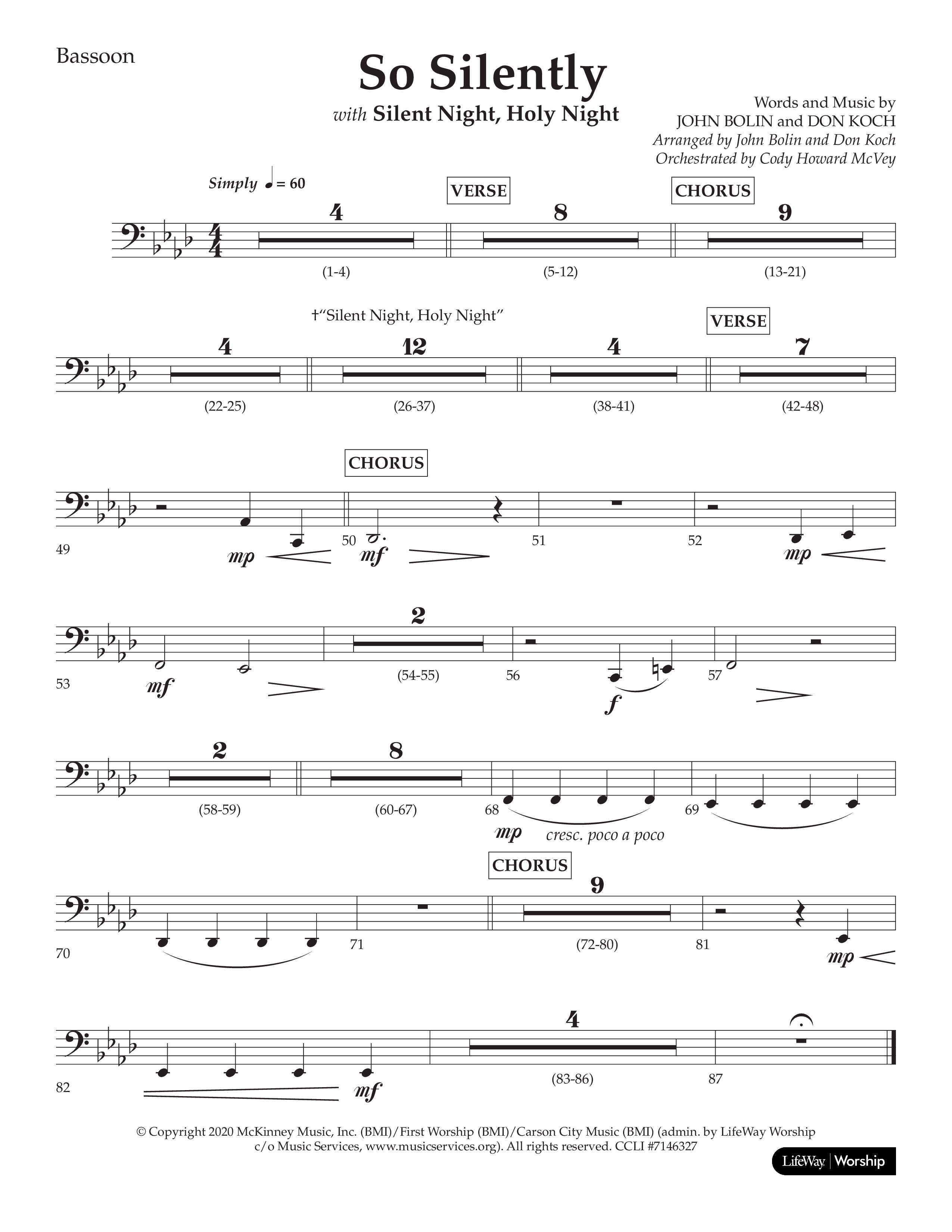 So Silently (with Silent Night Holy Night) (Choral Anthem SATB) Bassoon (Lifeway Choral / Arr. John Bolin / Arr. Don Koch)