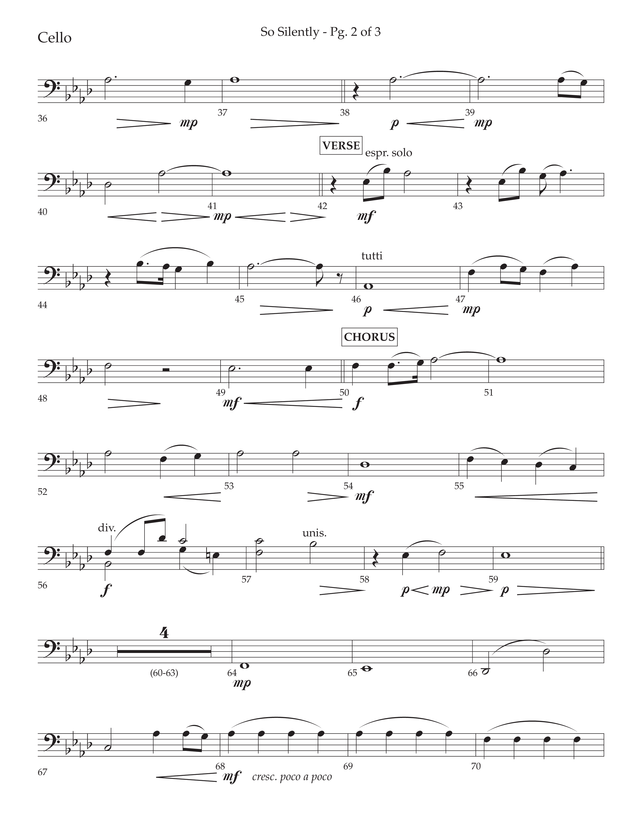 So Silently (with Silent Night Holy Night) (Choral Anthem SATB) Cello (Lifeway Choral / Arr. John Bolin / Arr. Don Koch)