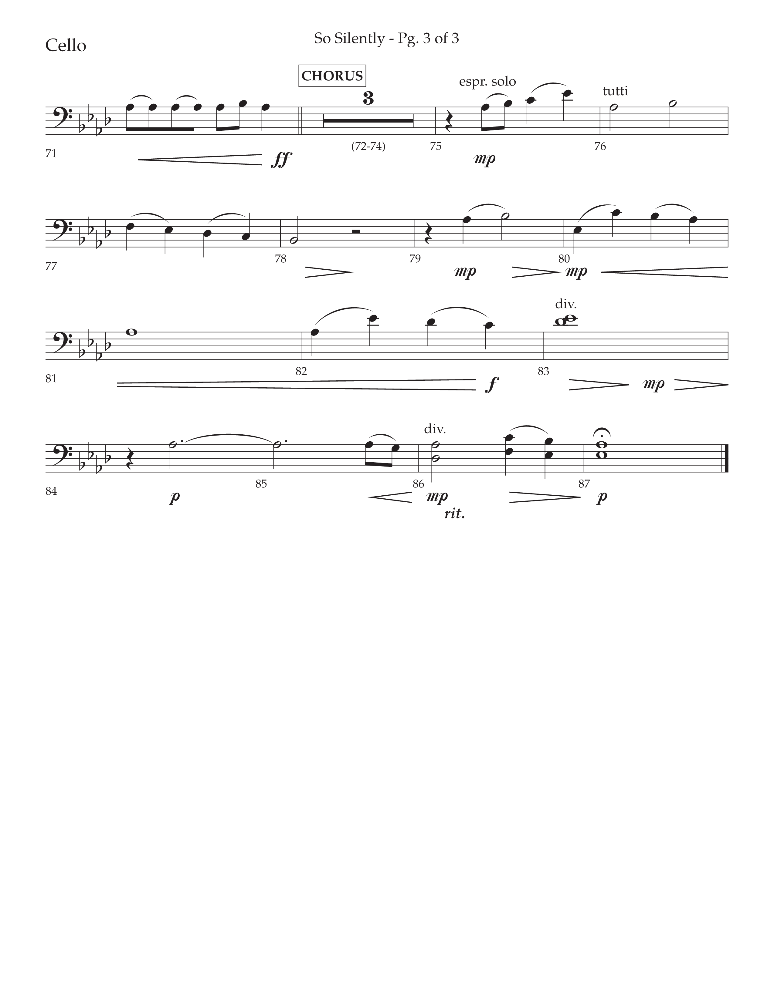 So Silently (with Silent Night Holy Night) (Choral Anthem SATB) Cello (Lifeway Choral / Arr. John Bolin / Arr. Don Koch)