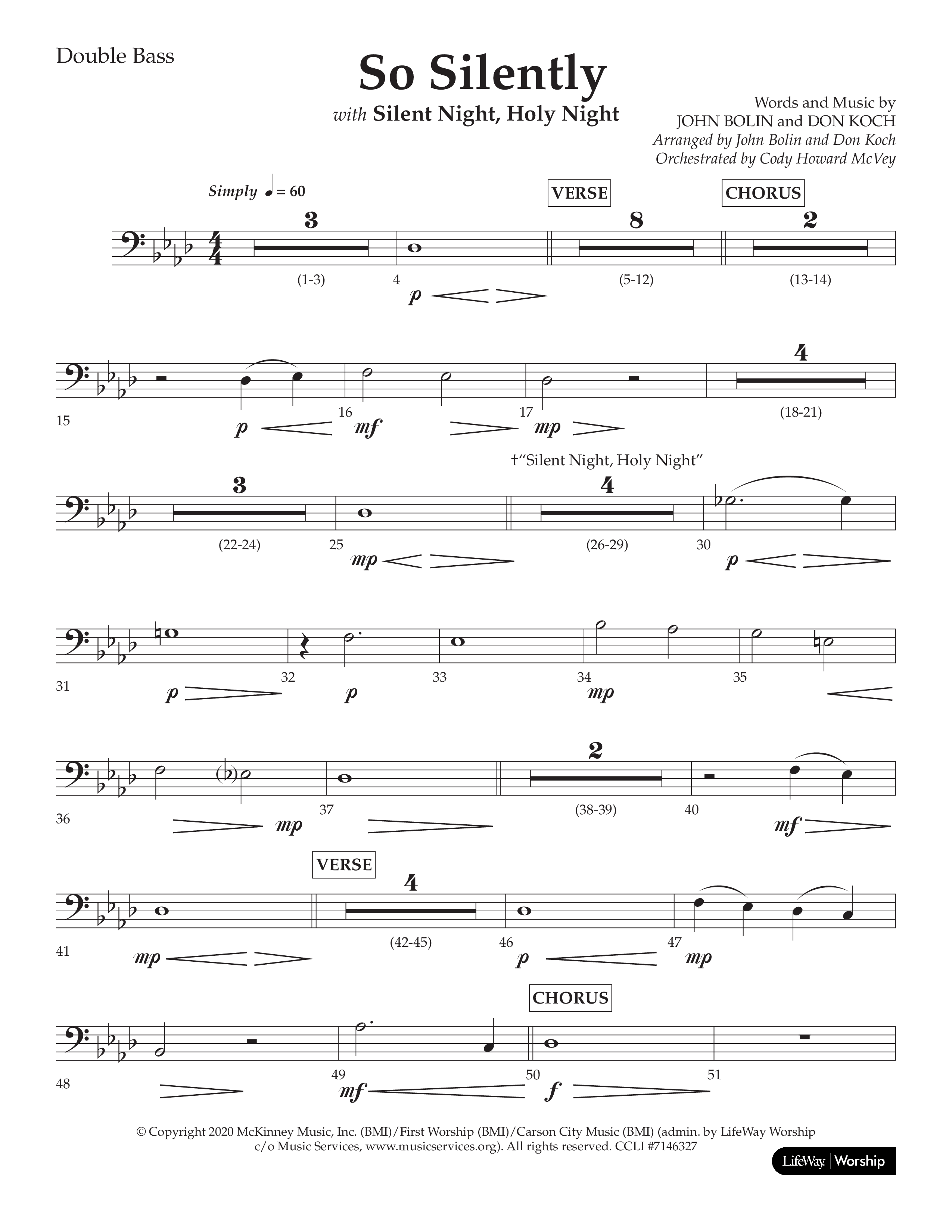 So Silently (with Silent Night Holy Night) (Choral Anthem SATB) Double Bass (Lifeway Choral / Arr. John Bolin / Arr. Don Koch)