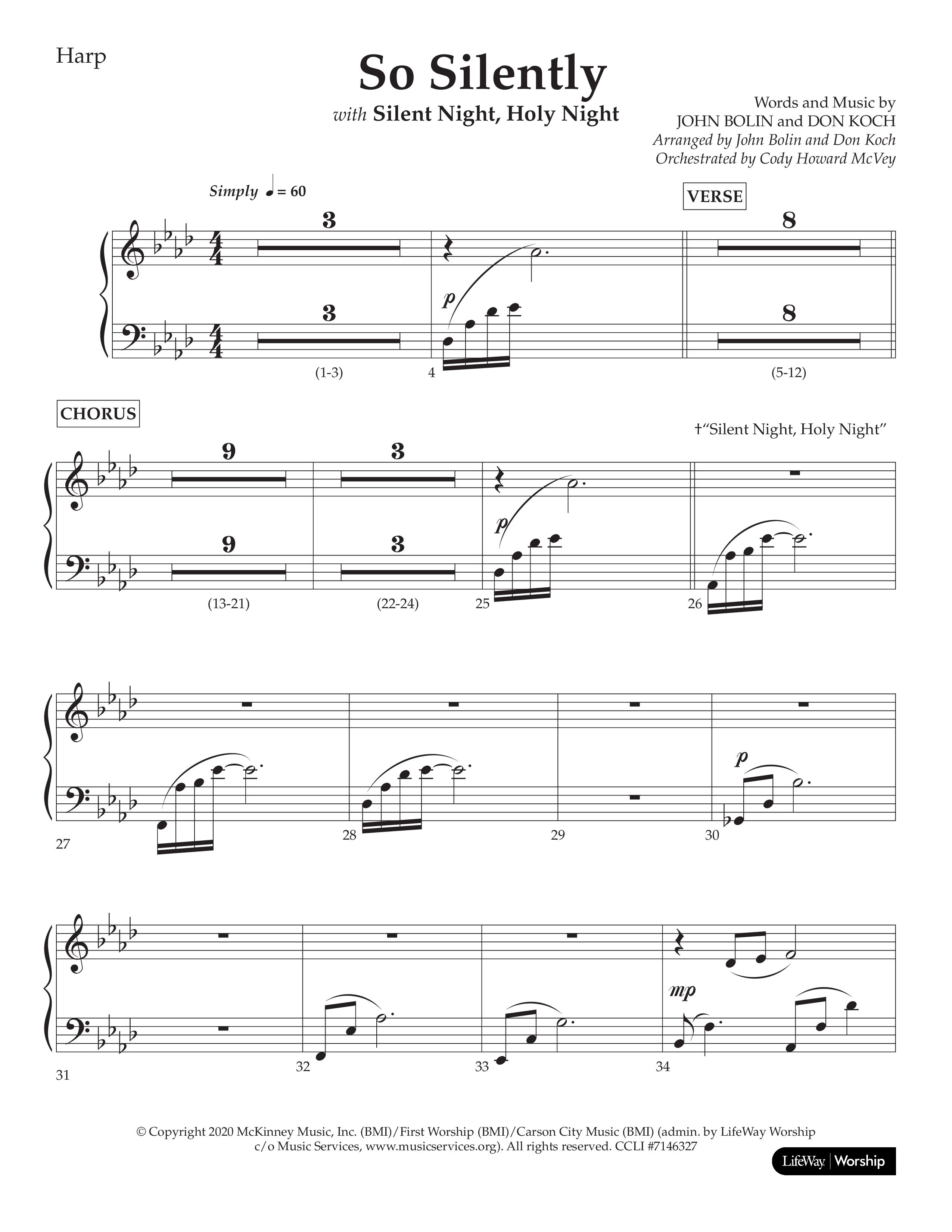 So Silently (with Silent Night Holy Night) (Choral Anthem SATB) Harp (Lifeway Choral / Arr. John Bolin / Arr. Don Koch)